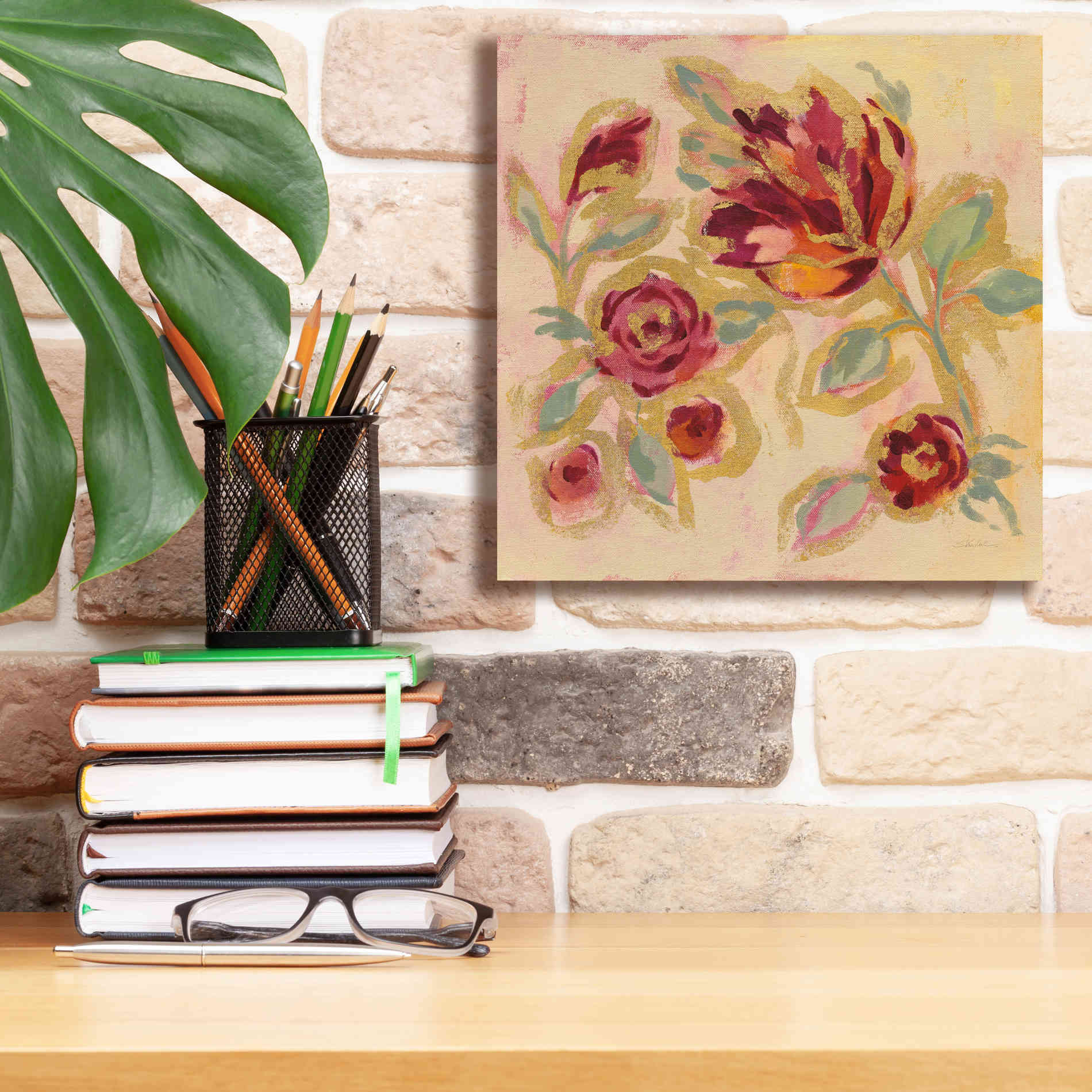 Epic Art 'Gilded Loose Floral II' by Silvia Vassileva, Canvas Wall Art,12 x 12