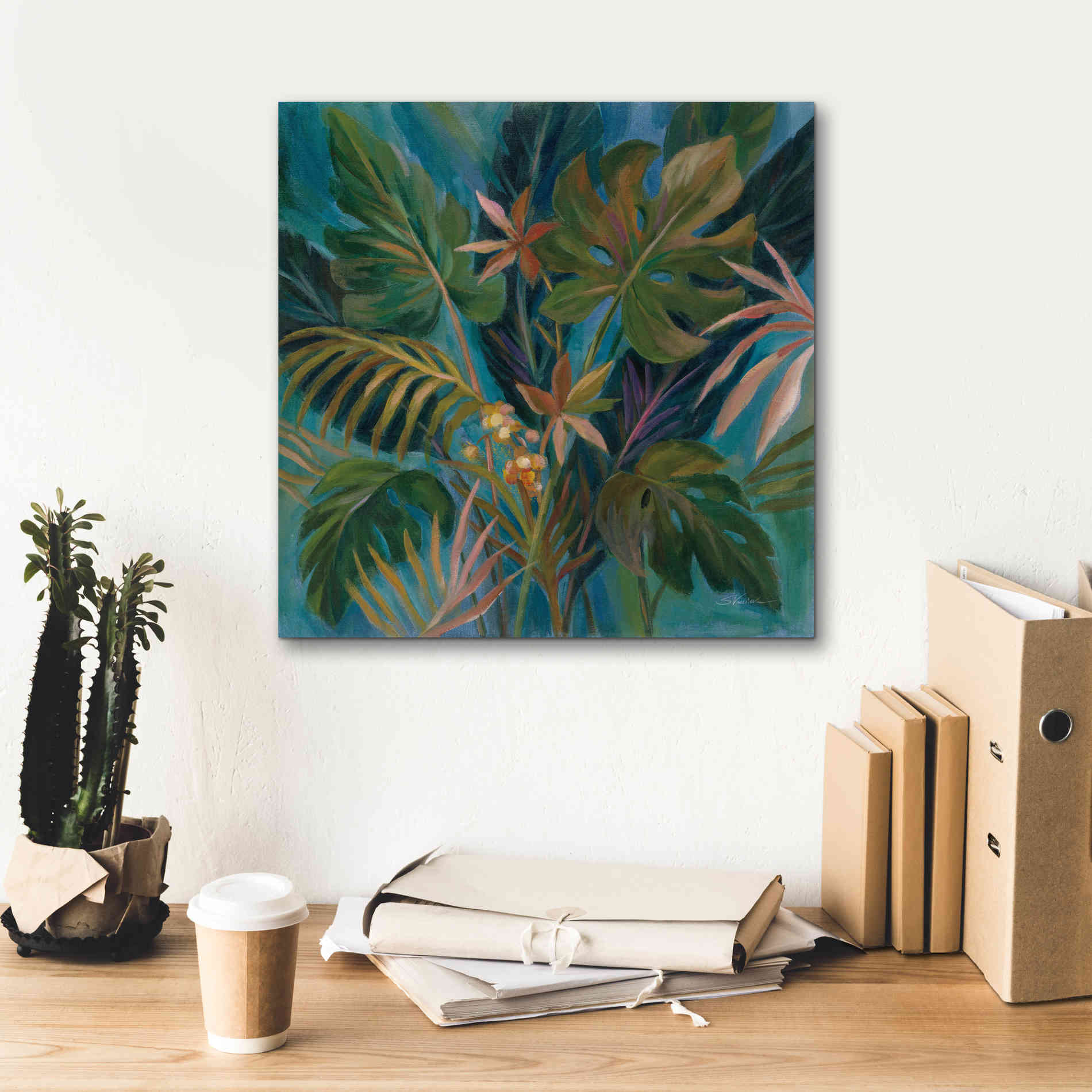 Epic Art 'Midnight Tropical Leaves' by Silvia Vassileva, Canvas Wall Art,18 x 18