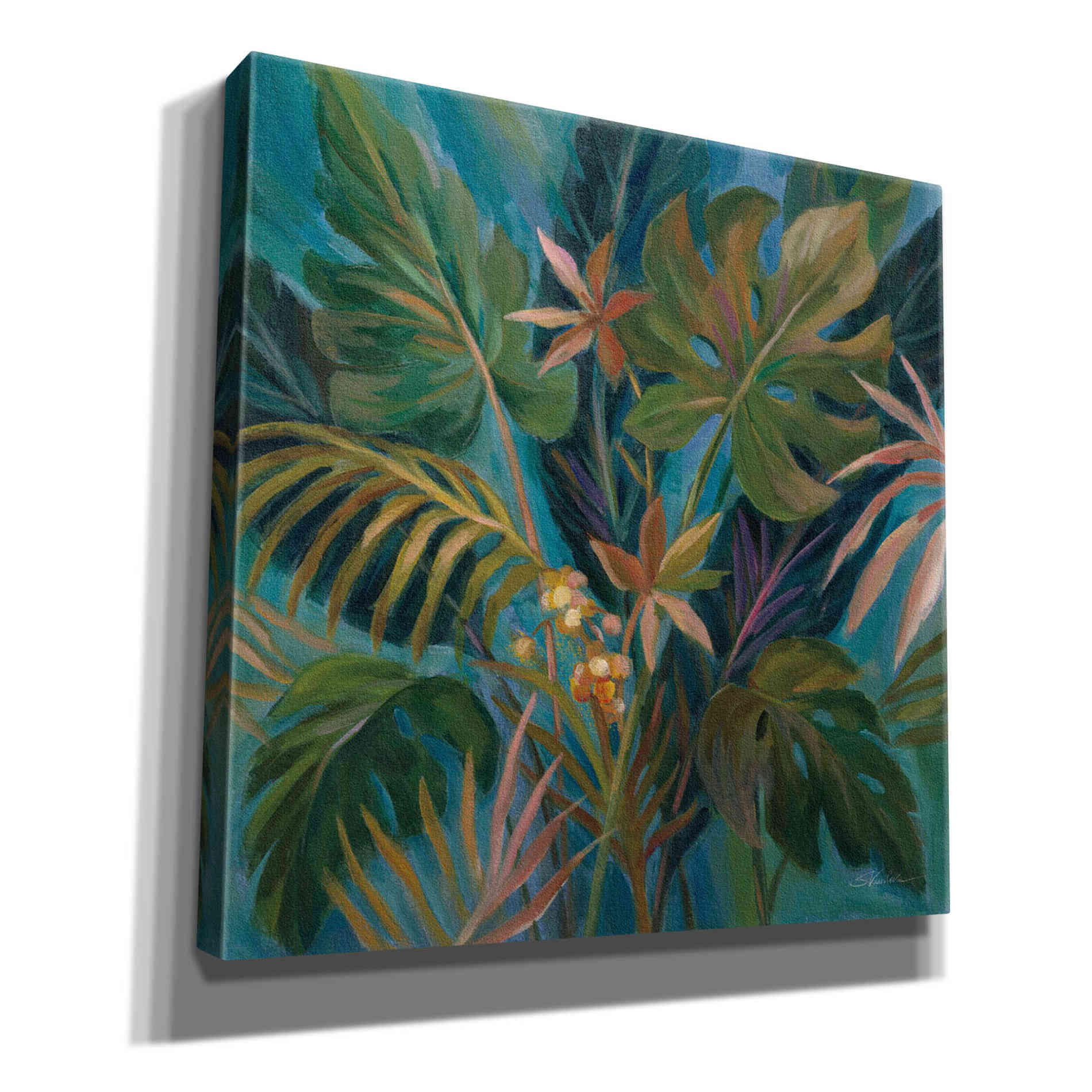 Epic Art 'Midnight Tropical Leaves' by Silvia Vassileva, Canvas Wall Art,12x12x1.1x0,18x18x1.1x0,26x26x1.74x0,37x37x1.74x0