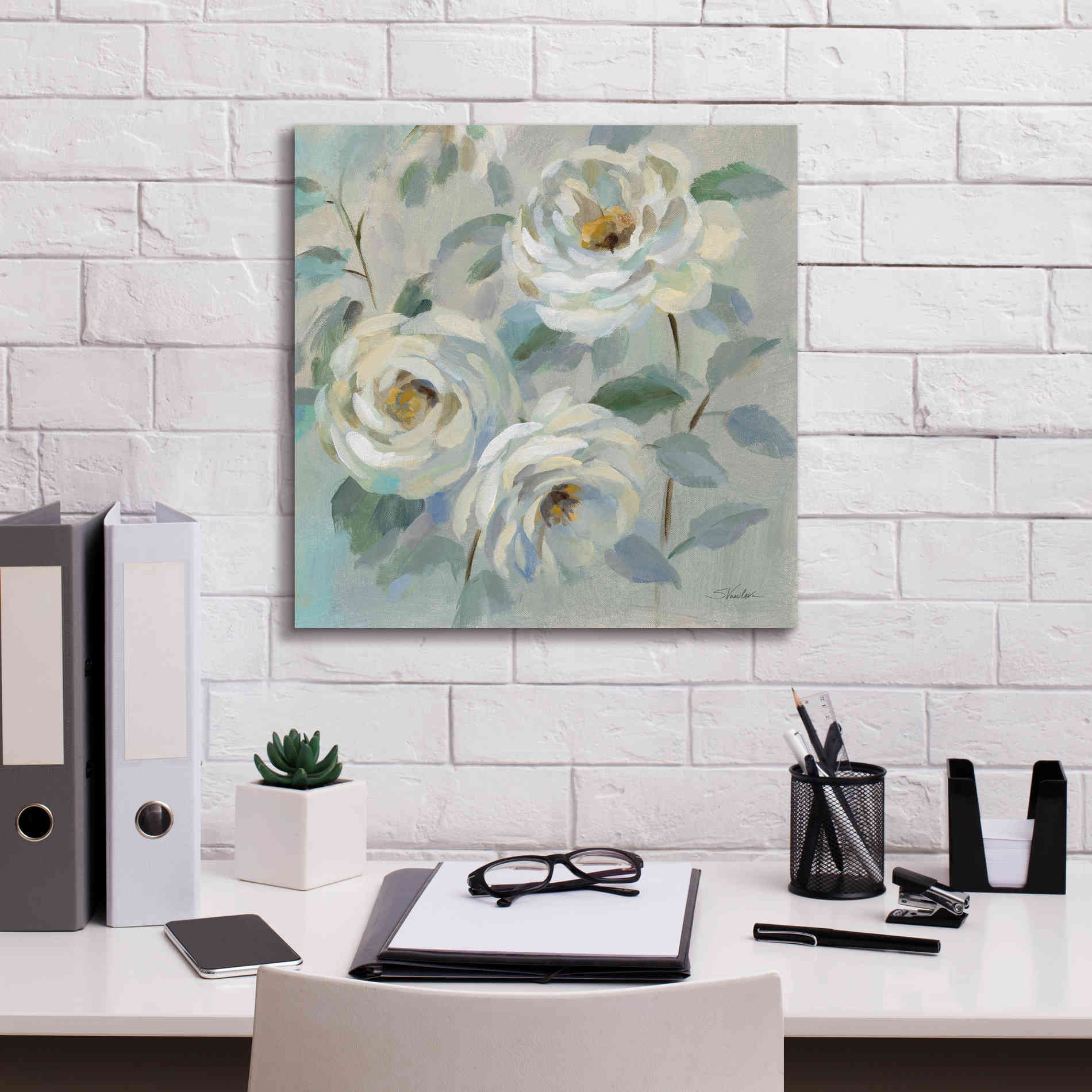 'Blue Gray Floral' by Silvia Vassileva, Canvas Wall Art,18 x 18
