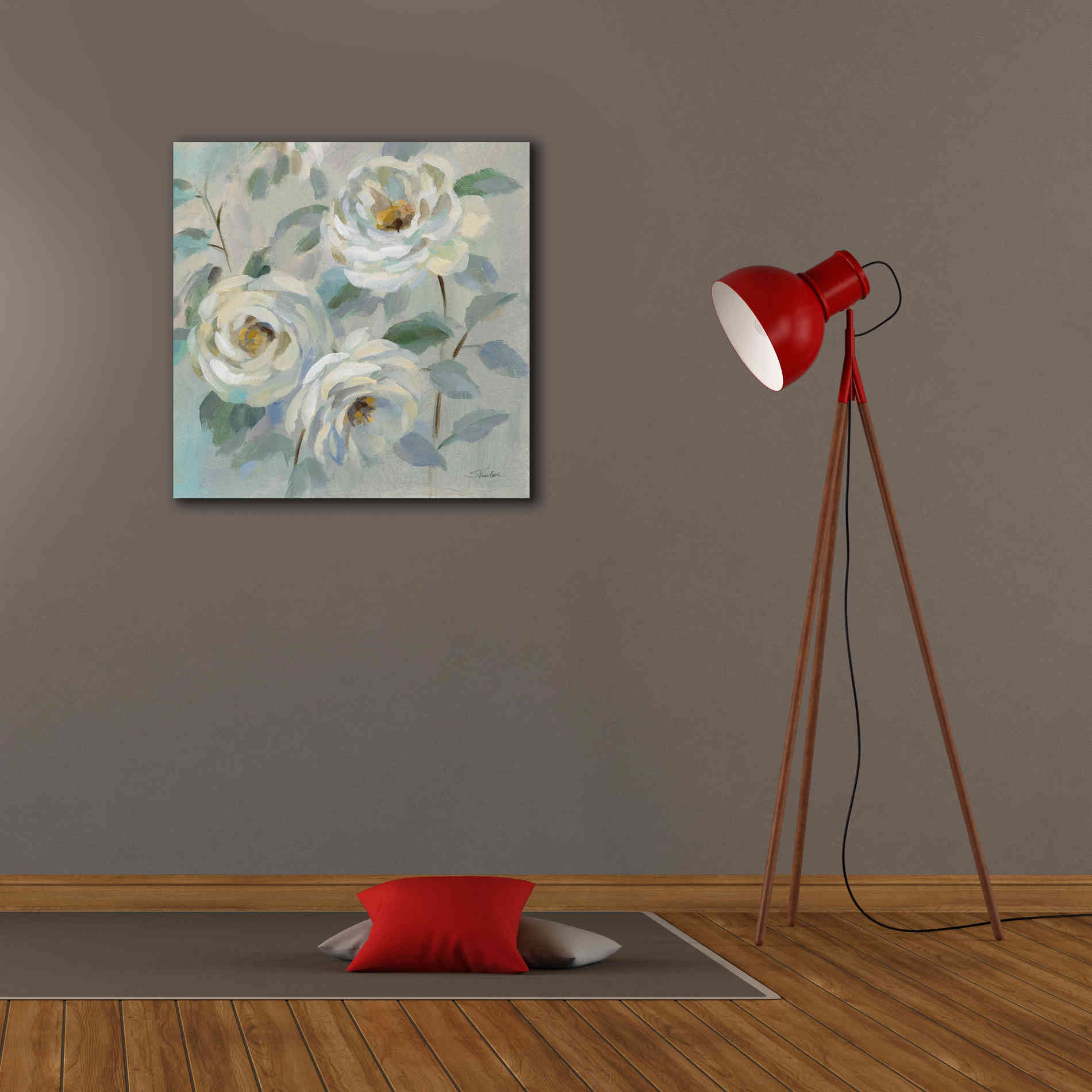 'Blue Gray Floral' by Silvia Vassileva, Canvas Wall Art,26 x 26