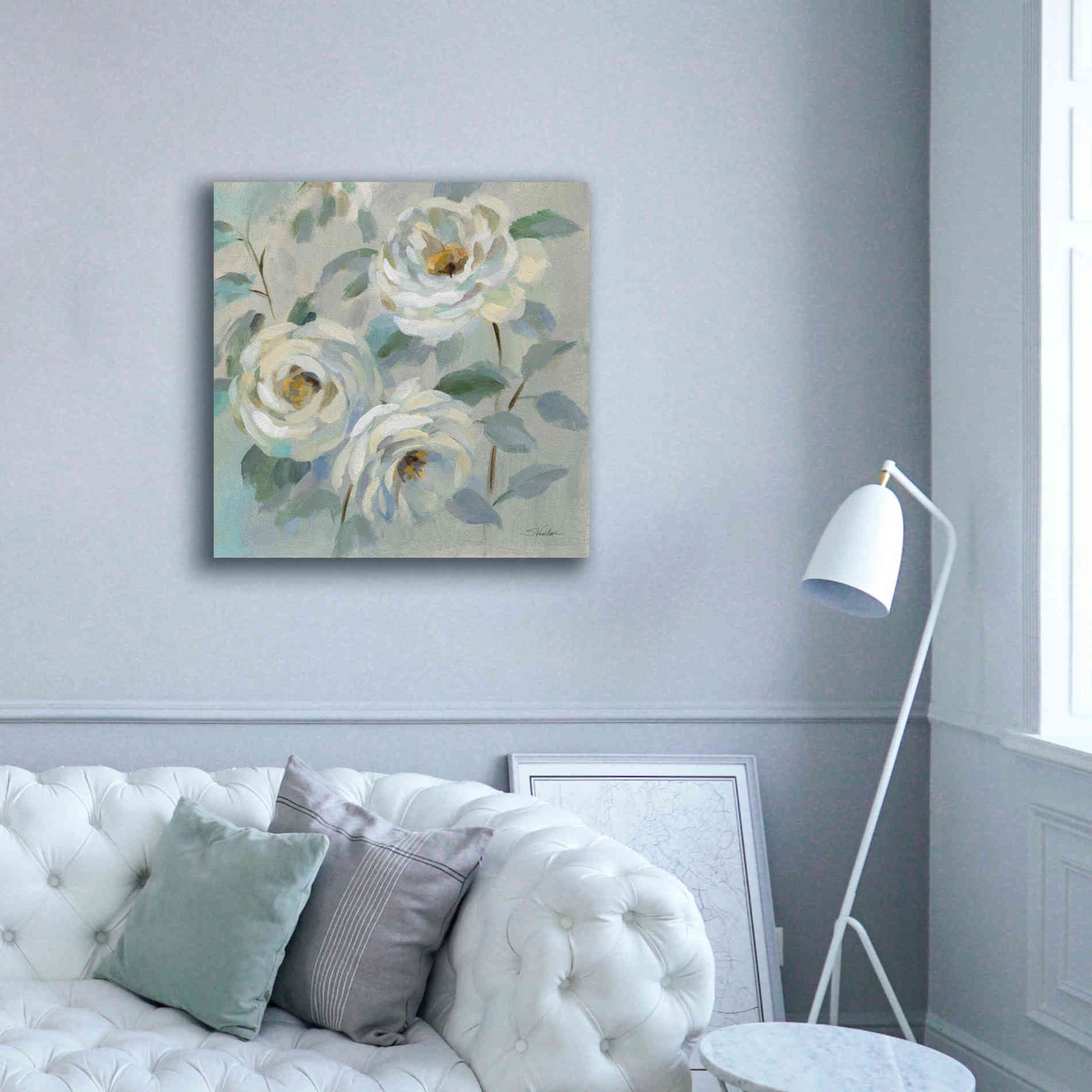 'Blue Gray Floral' by Silvia Vassileva, Canvas Wall Art,37 x 37