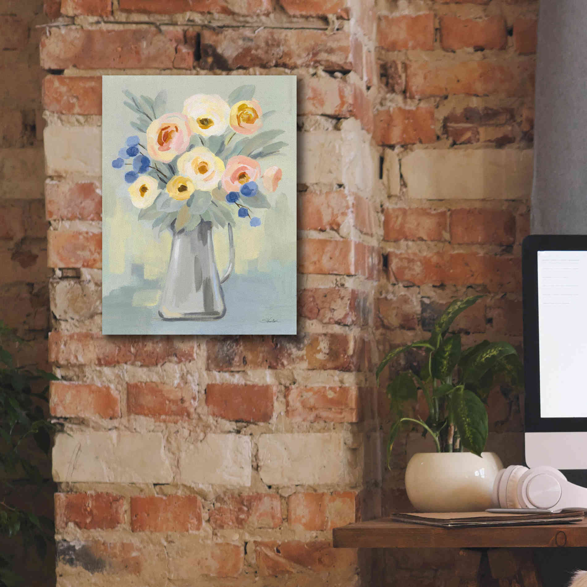 'Pale Flowers on Sage' by Silvia Vassileva, Canvas Wall Art,12 x 16