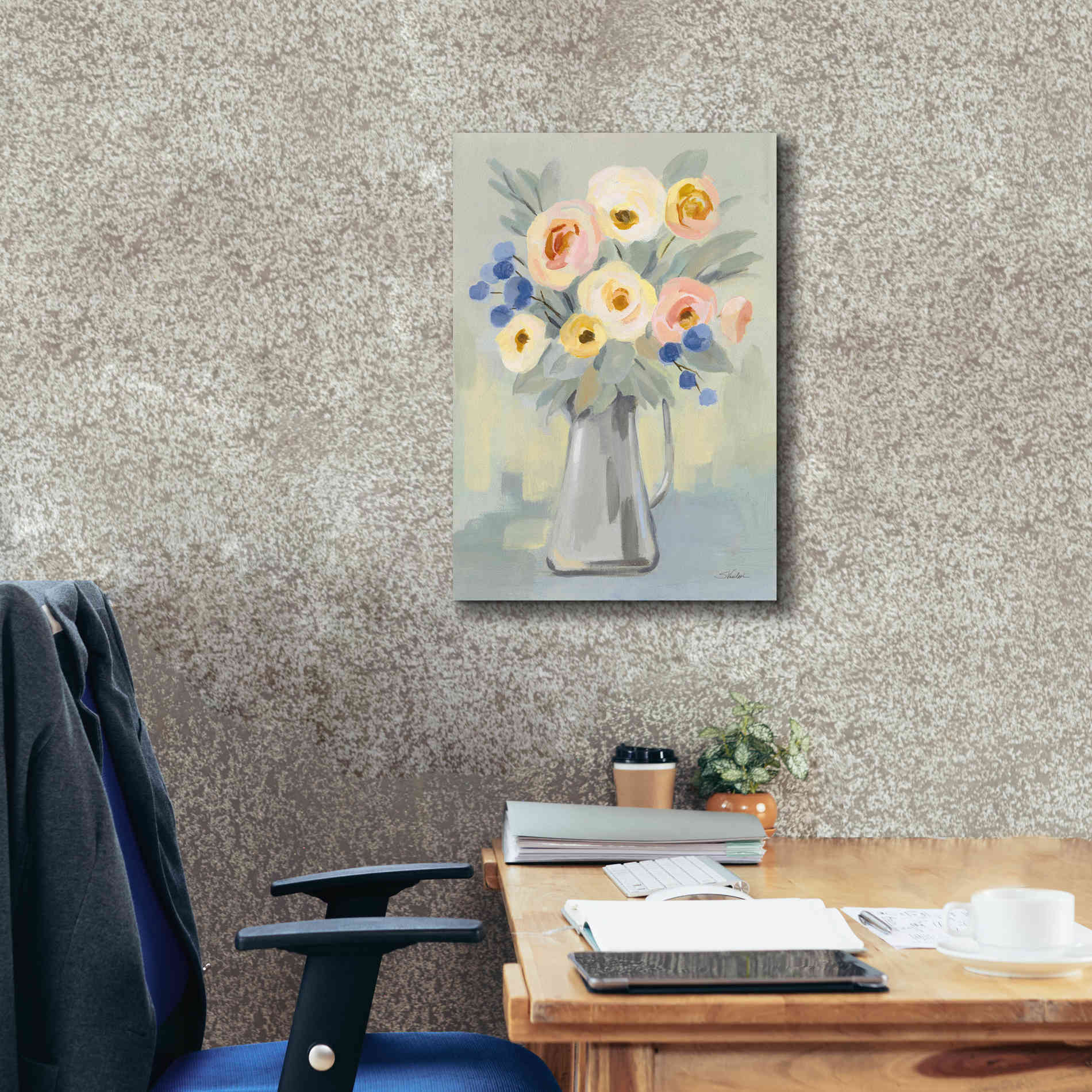 'Pale Flowers on Sage' by Silvia Vassileva, Canvas Wall Art,18 x 26