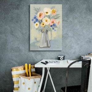 'Pale Flowers on Sage' by Silvia Vassileva, Canvas Wall Art,18 x 26