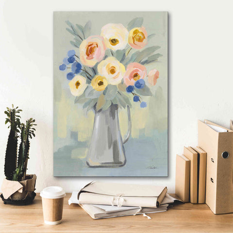 Image of 'Pale Flowers on Sage' by Silvia Vassileva, Canvas Wall Art,18 x 26