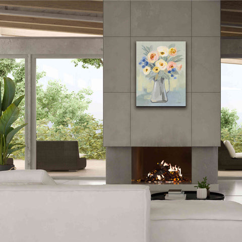 Image of 'Pale Flowers on Sage' by Silvia Vassileva, Canvas Wall Art,26 x 34