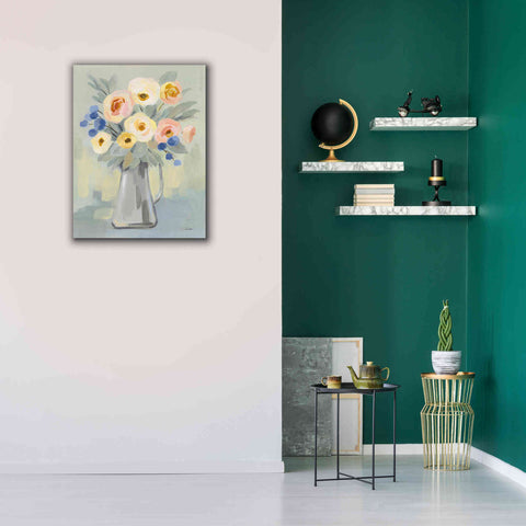 Image of 'Pale Flowers on Sage' by Silvia Vassileva, Canvas Wall Art,26 x 34