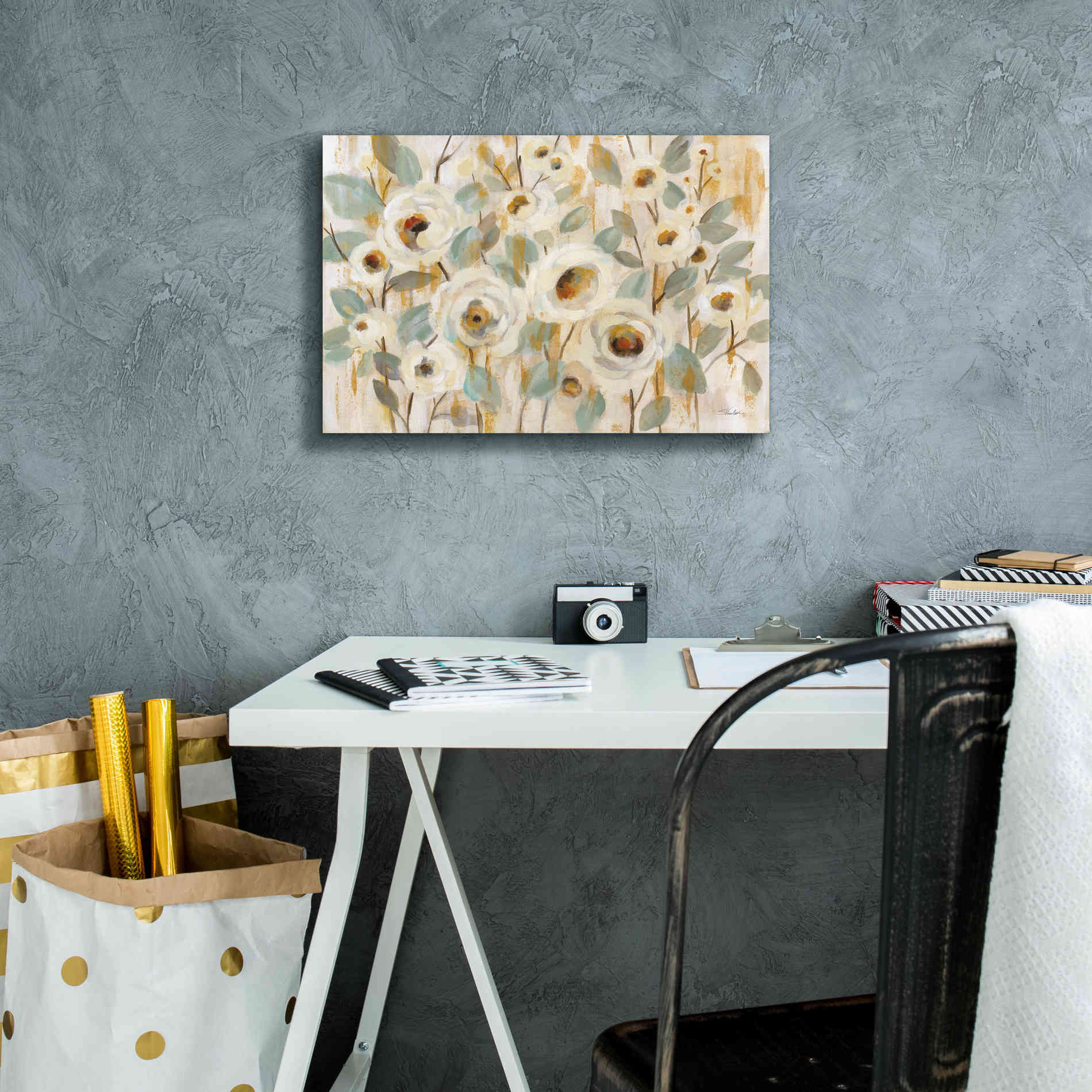 'White Gold and Sage Floral' by Silvia Vassileva, Canvas Wall Art,18 x 12