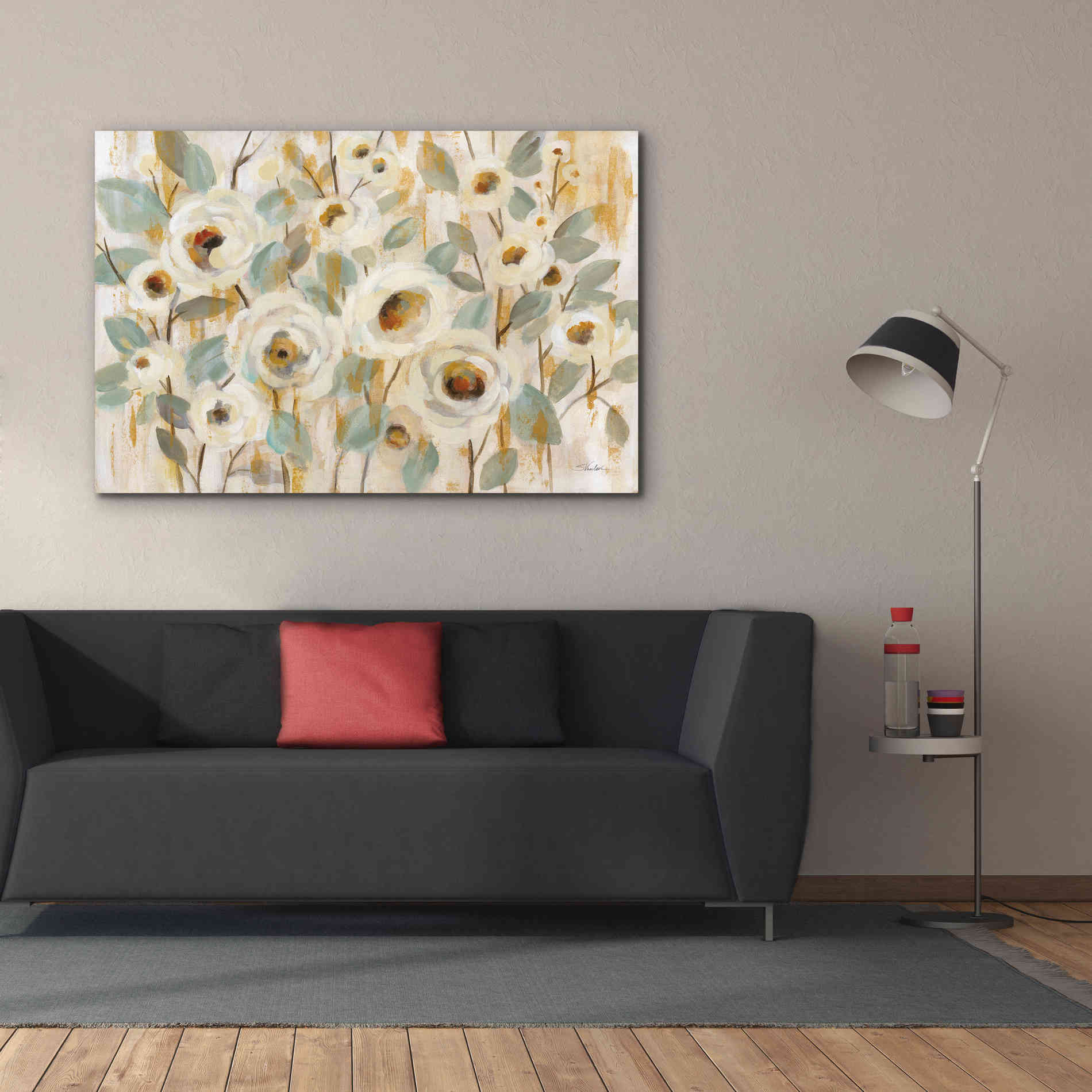 'White Gold and Sage Floral' by Silvia Vassileva, Canvas Wall Art,60 x 40