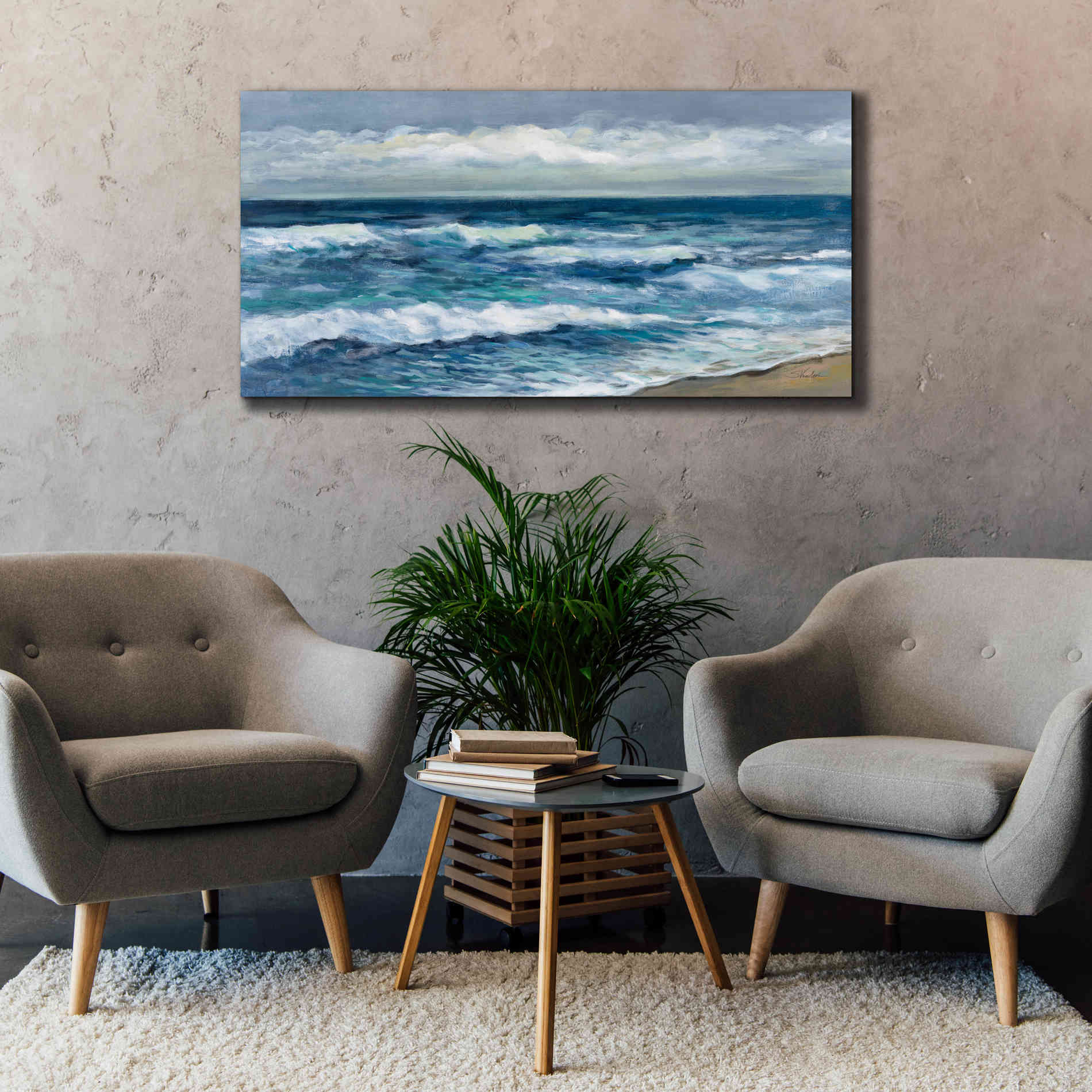 'Indigo Sea 2' by Silvia Vassileva, Canvas Wall Art,60 x 30