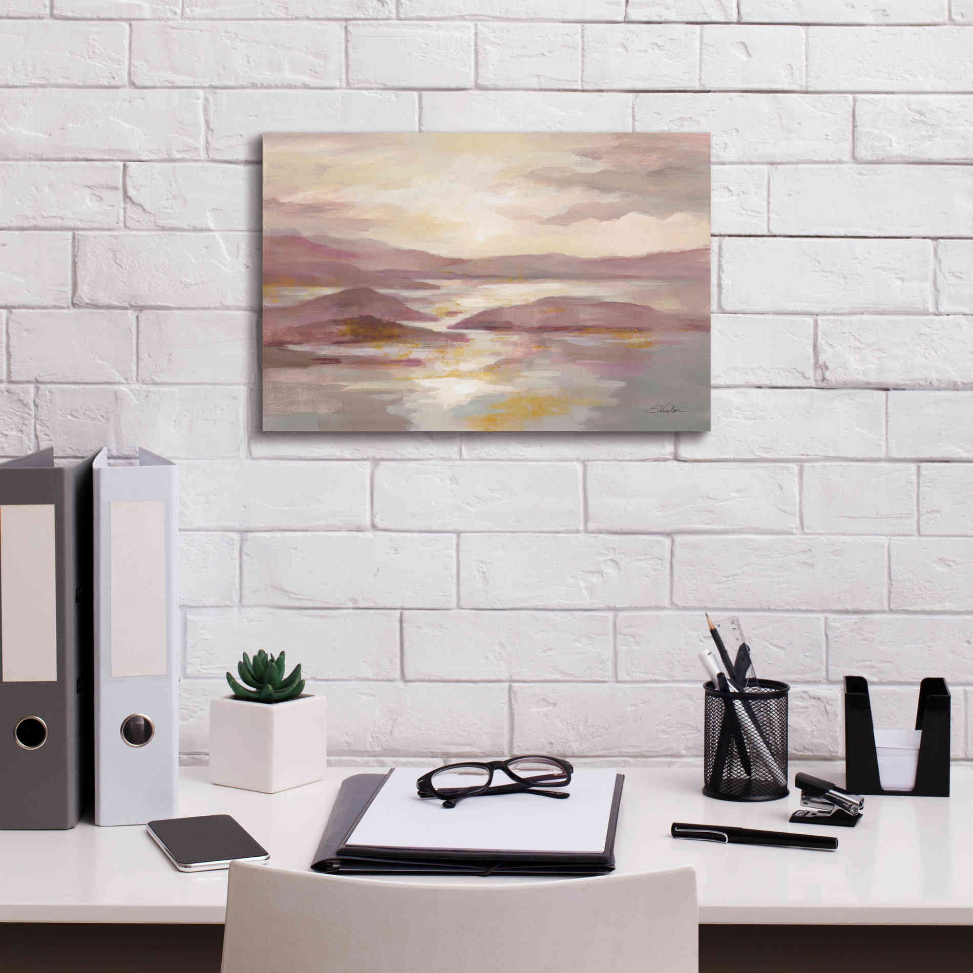 'Pink and Gold Landscape' by Silvia Vassileva, Canvas Wall Art,18 x 12