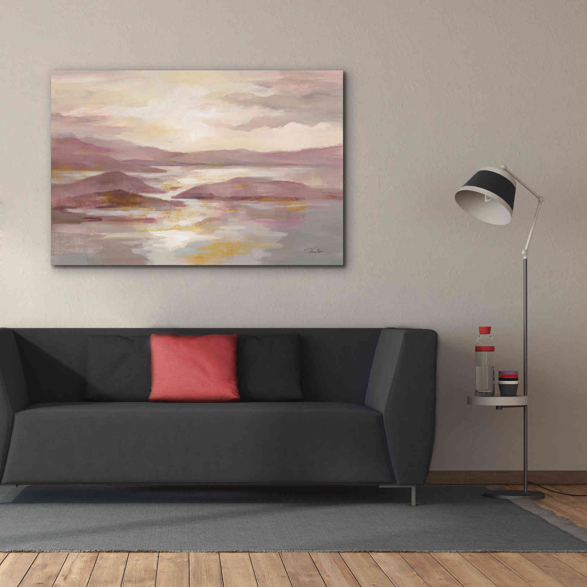 'Pink and Gold Landscape' by Silvia Vassileva, Canvas Wall Art,60 x 40