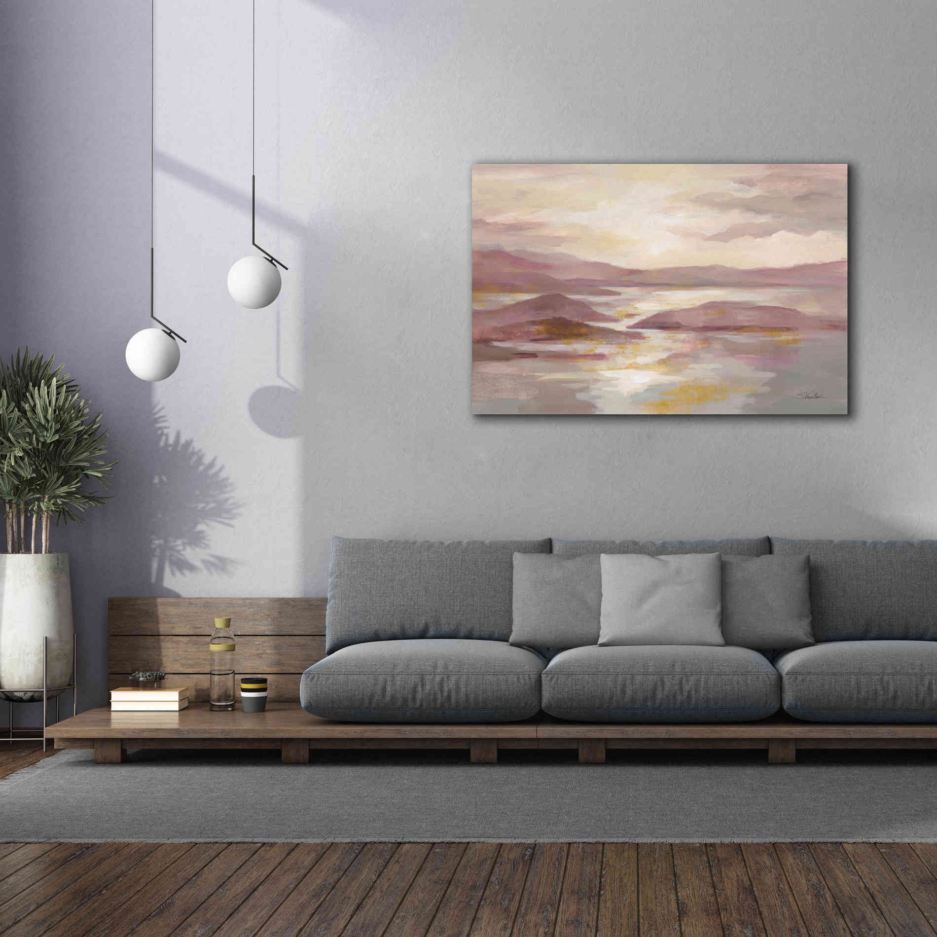 'Pink and Gold Landscape' by Silvia Vassileva, Canvas Wall Art,60 x 40