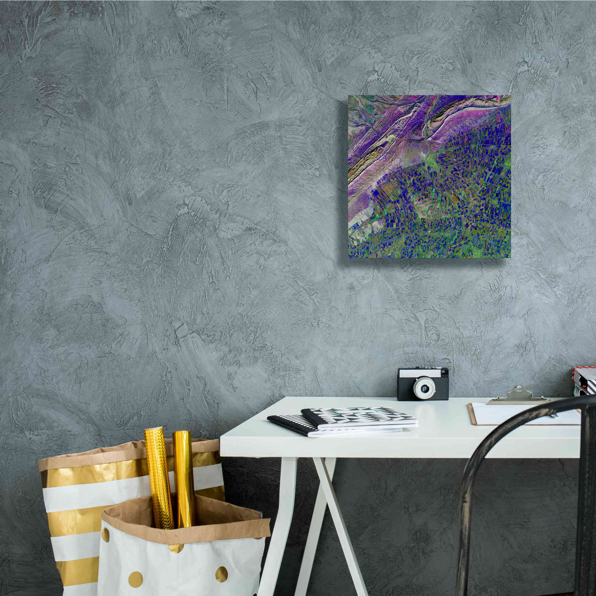 'Earth as Art: Deep Blue Cubism,' Canvas Wall Art,12 x 12