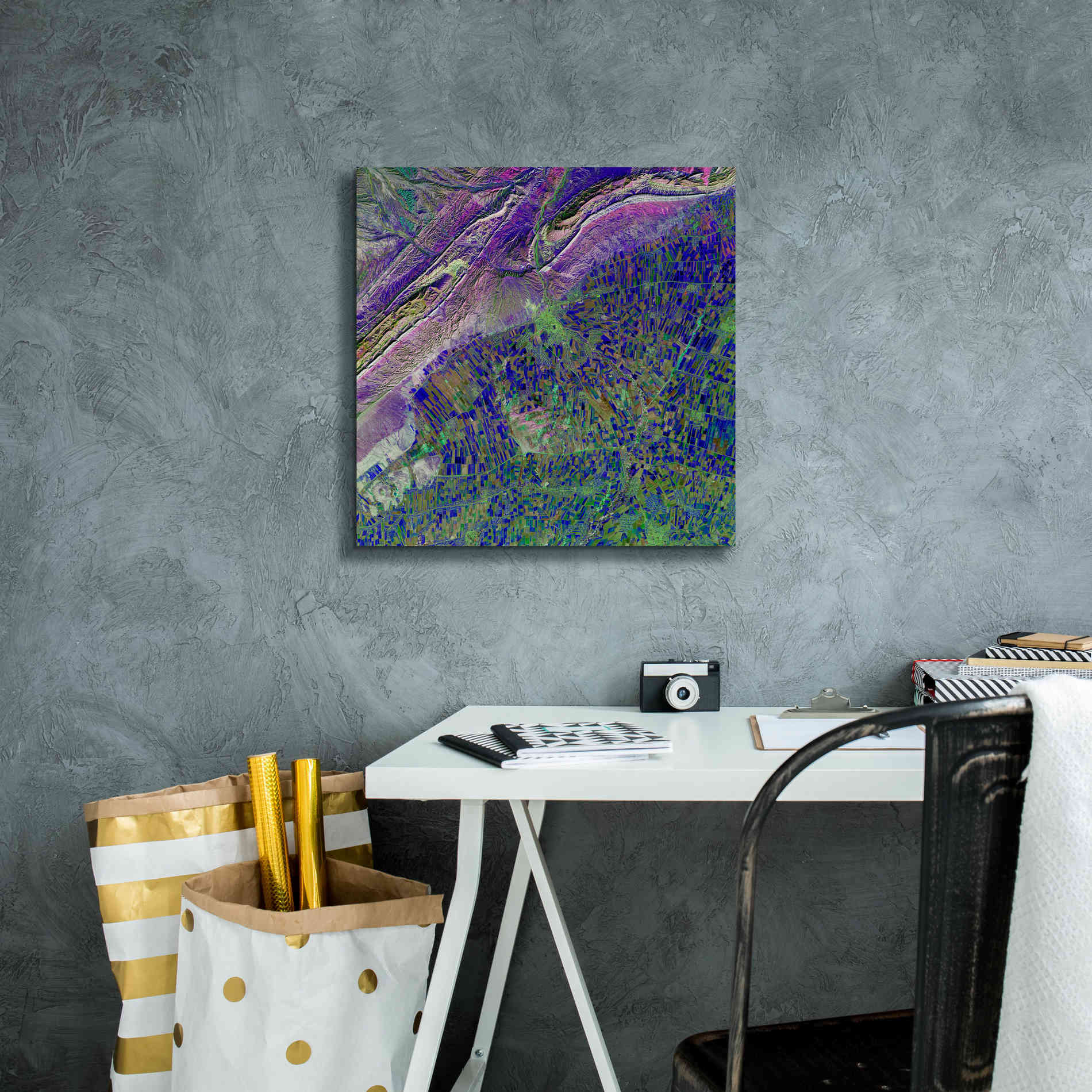 'Earth as Art: Deep Blue Cubism,' Canvas Wall Art,18 x 18