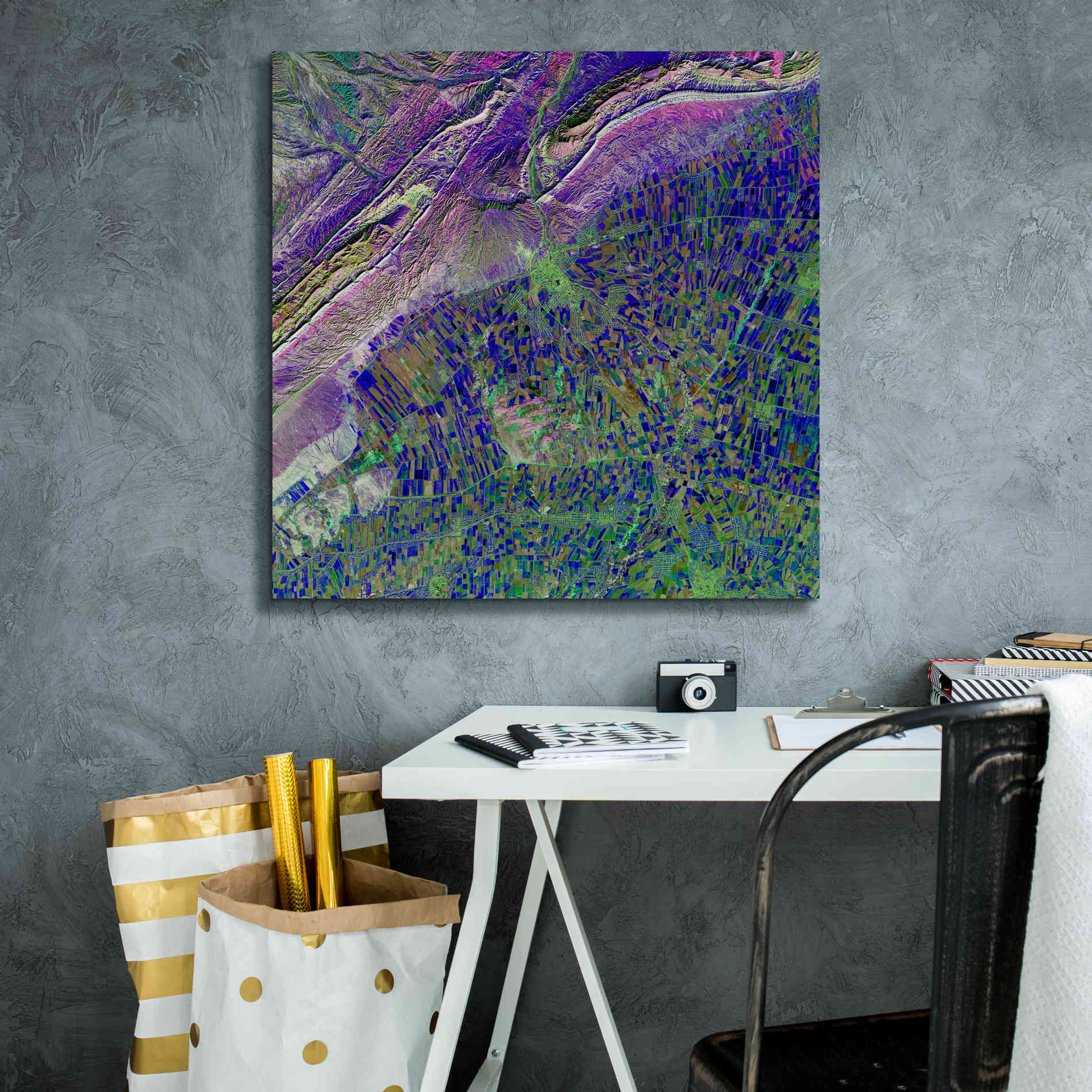 'Earth as Art: Deep Blue Cubism,' Canvas Wall Art,26 x 26
