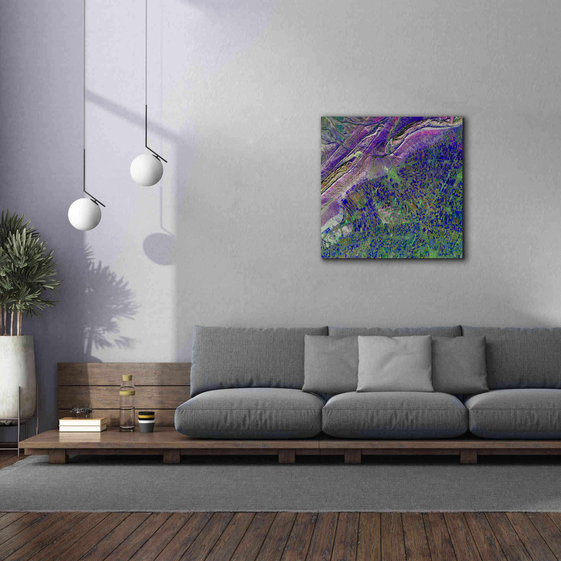 'Earth as Art: Deep Blue Cubism,' Canvas Wall Art,37 x 37
