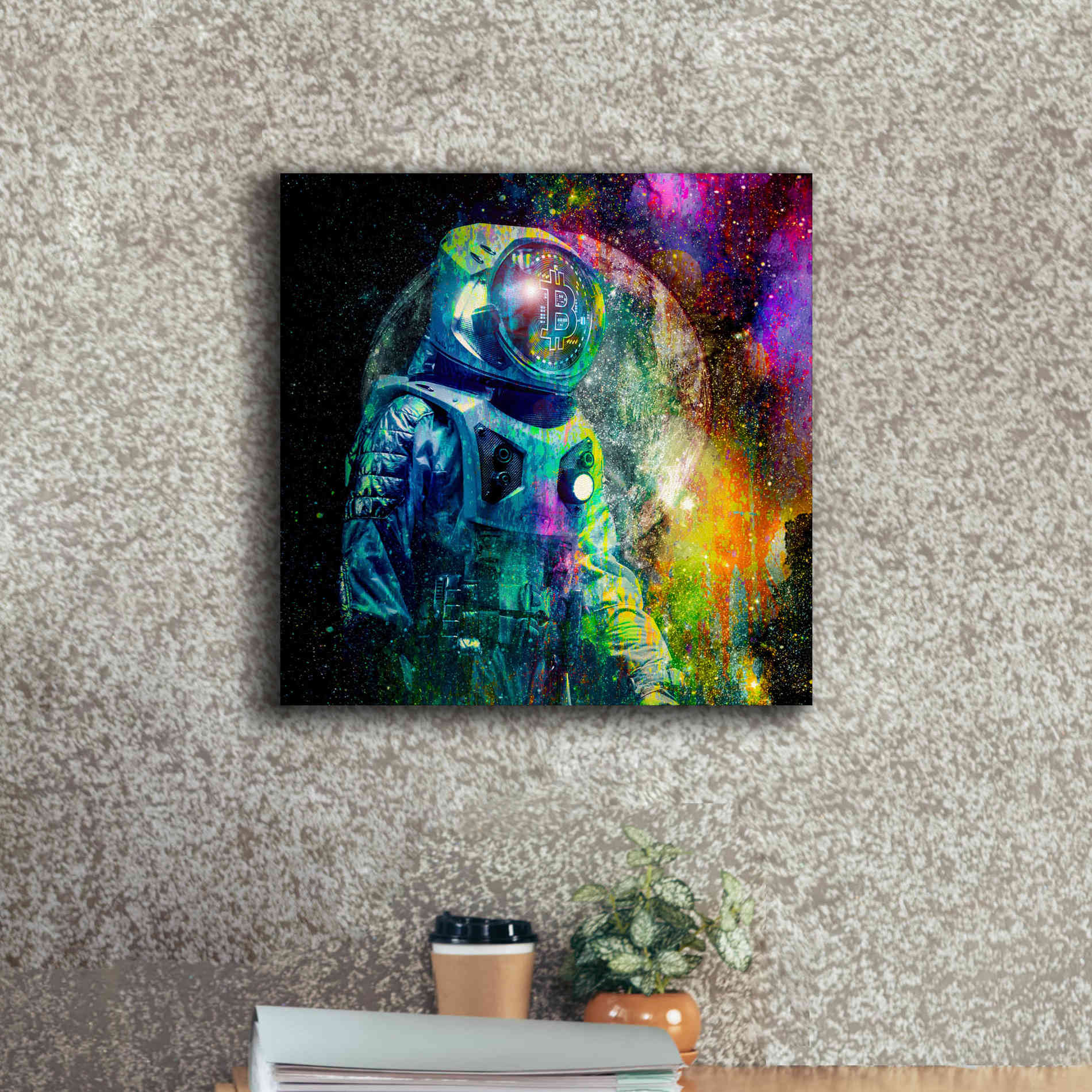 'BTC Bitcoin Moonlanding,' Canvas Wall Art,18 x 18