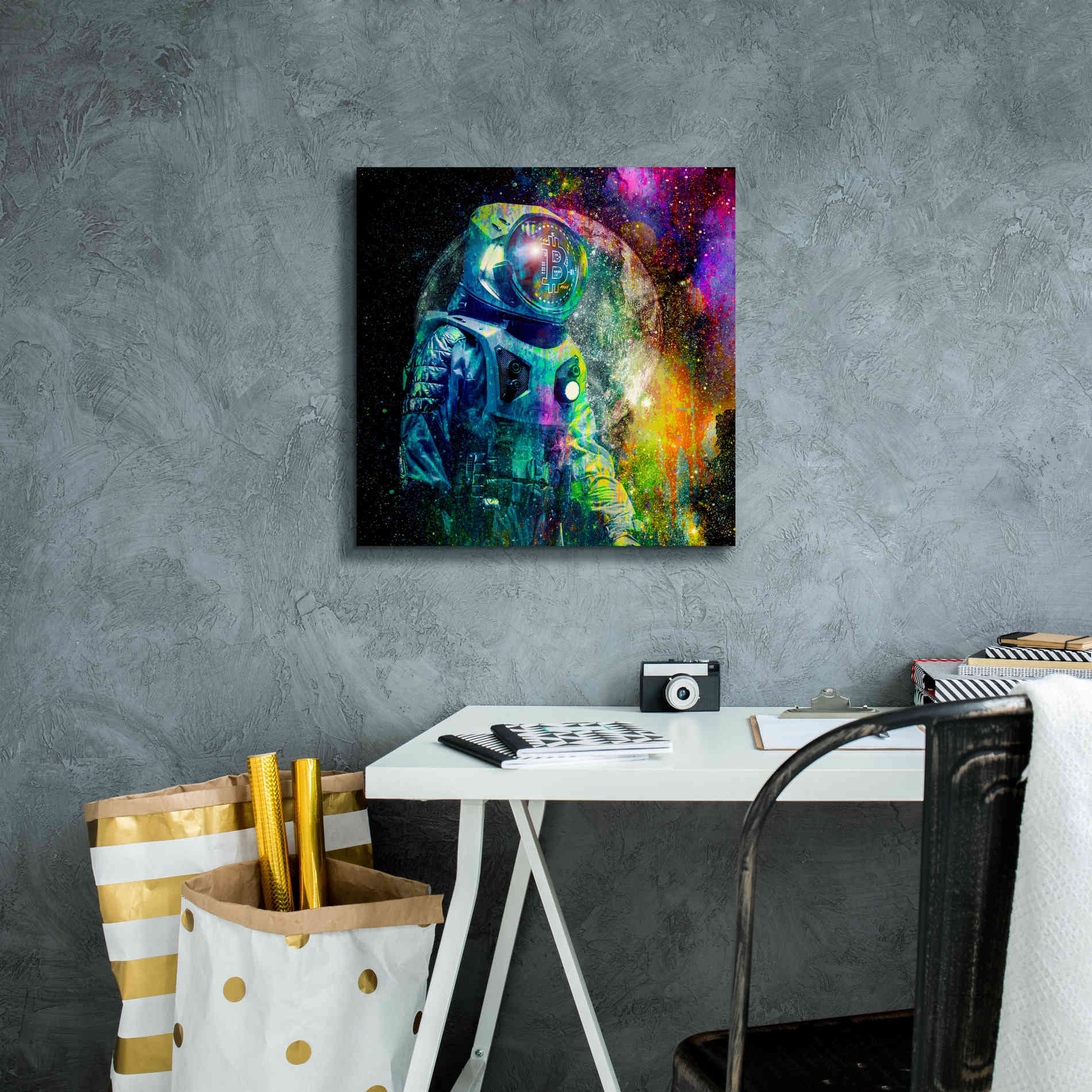 'BTC Bitcoin Moonlanding,' Canvas Wall Art,18 x 18