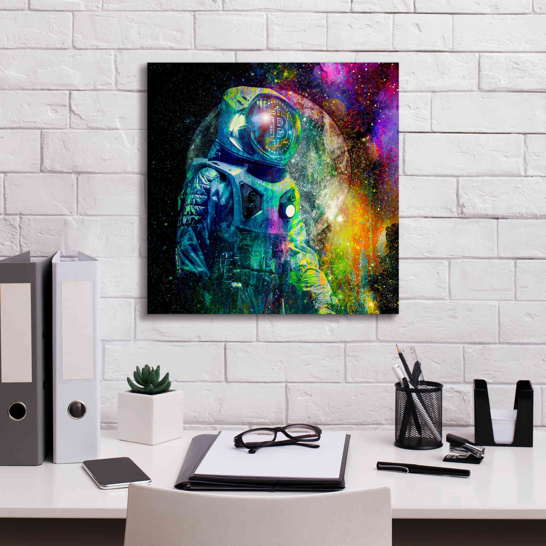'BTC Bitcoin Moonlanding,' Canvas Wall Art,18 x 18