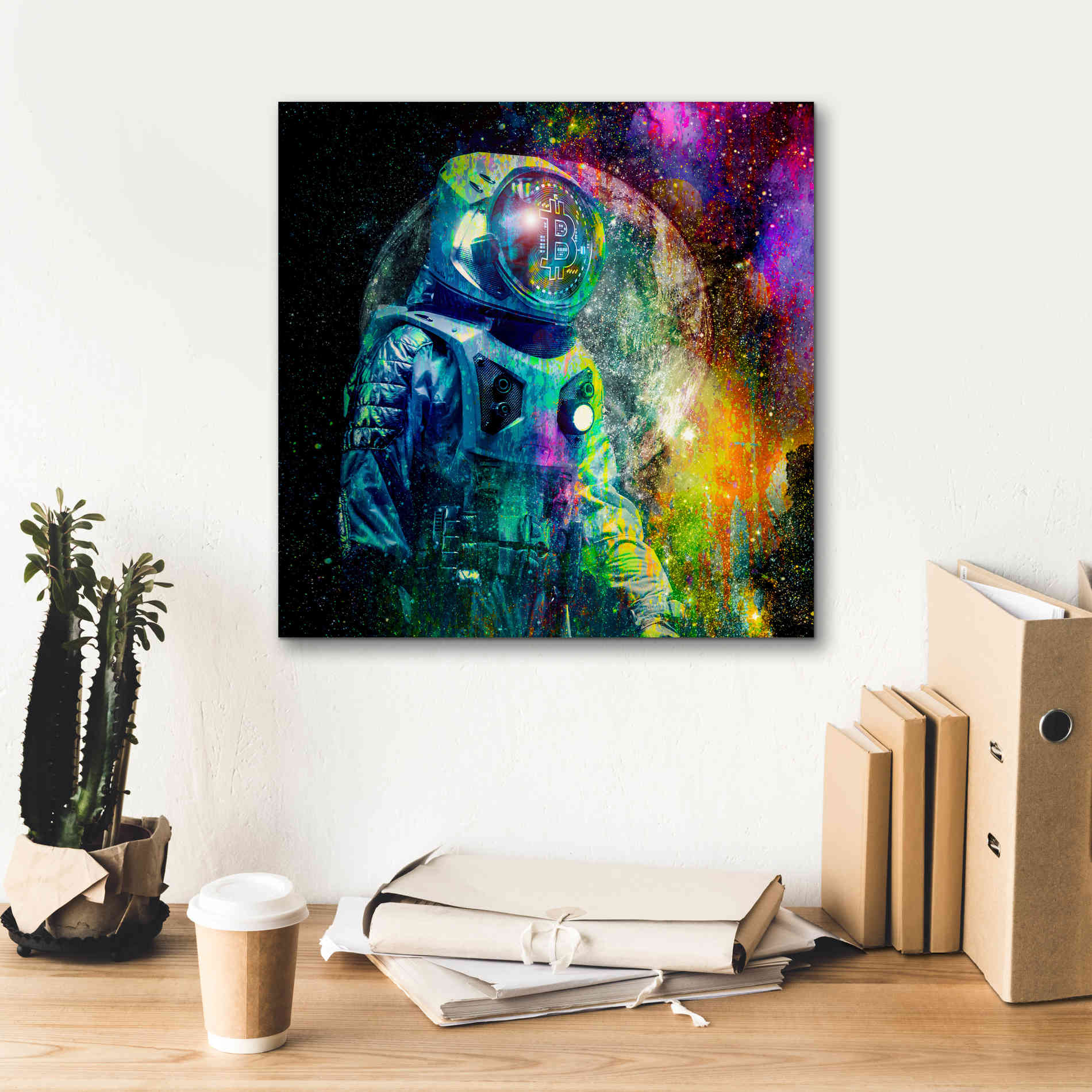 'BTC Bitcoin Moonlanding,' Canvas Wall Art,18 x 18