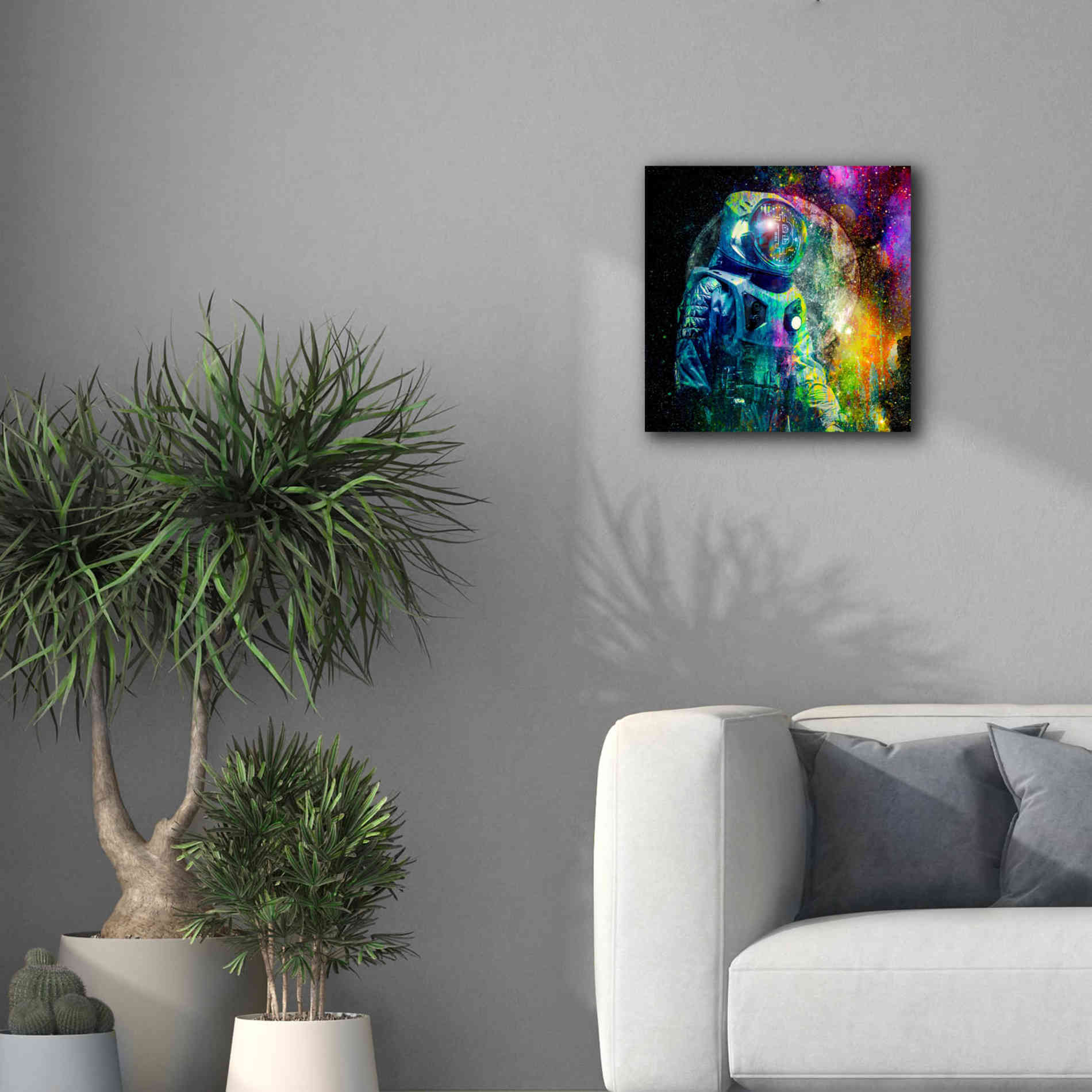 'BTC Bitcoin Moonlanding,' Canvas Wall Art,18 x 18