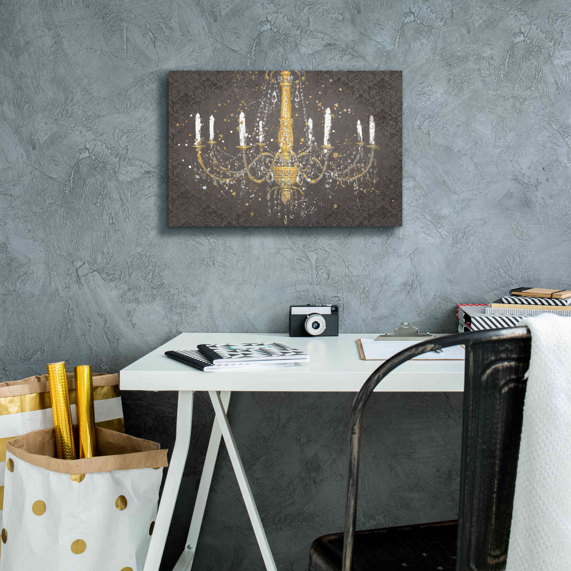 Epic Art 'Grand Chandelier Gray' by James Wiens, Canvas Wall Art,18 x 12