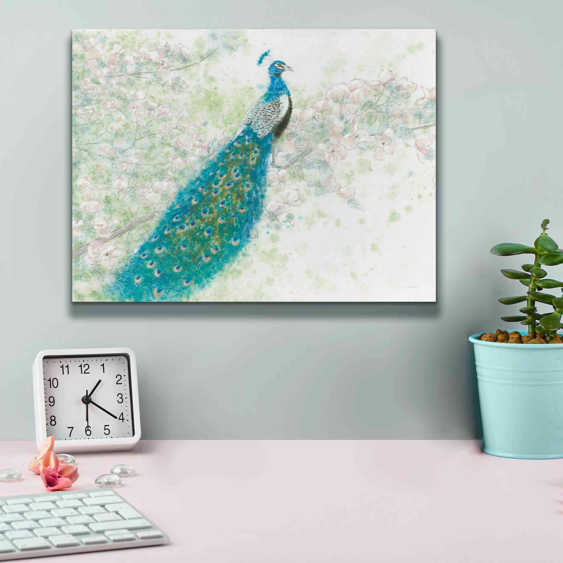 'Spring Peacock I' by James Wiens, Canvas Wall Art,16 x 12