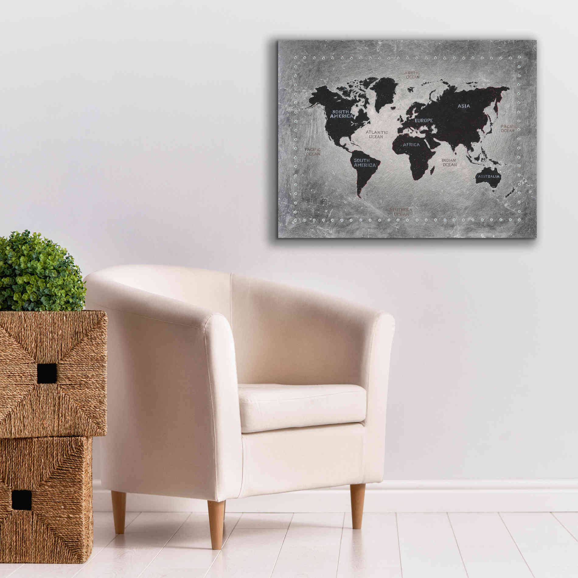 'Riveting World Map' by James Wiens, Canvas Wall Art,34 x 26