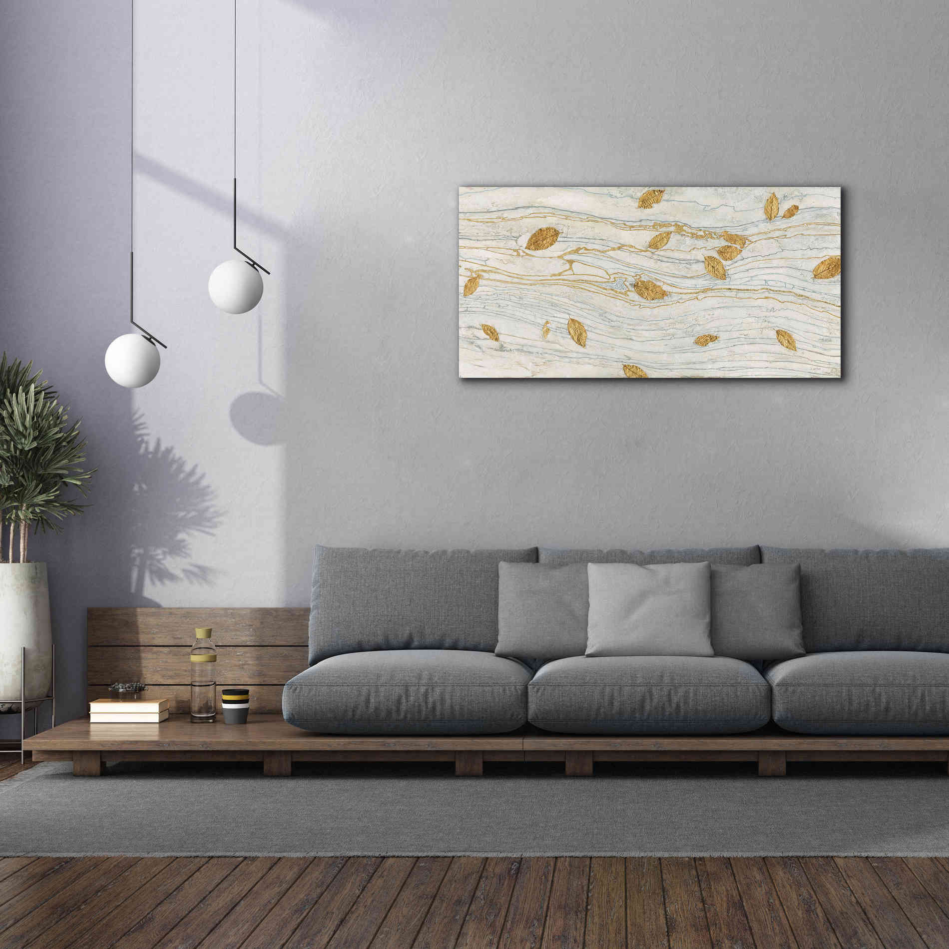 'Golden Fossil Leaves' by James Wiens, Canvas Wall Art,60 x 30