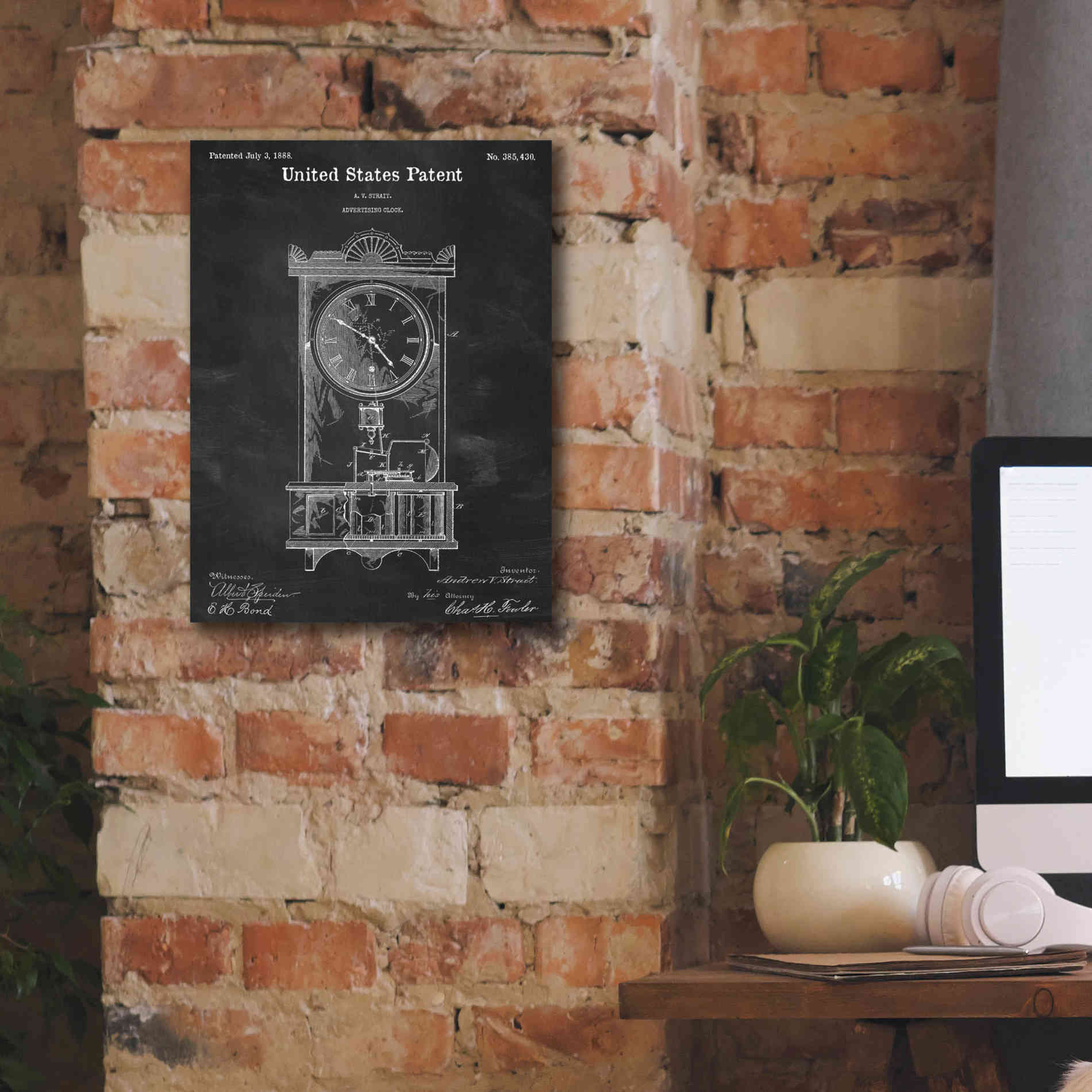 'Mantel Clock Blueprint Patent Chalkboard,' Canvas Wall Art,12 x 16