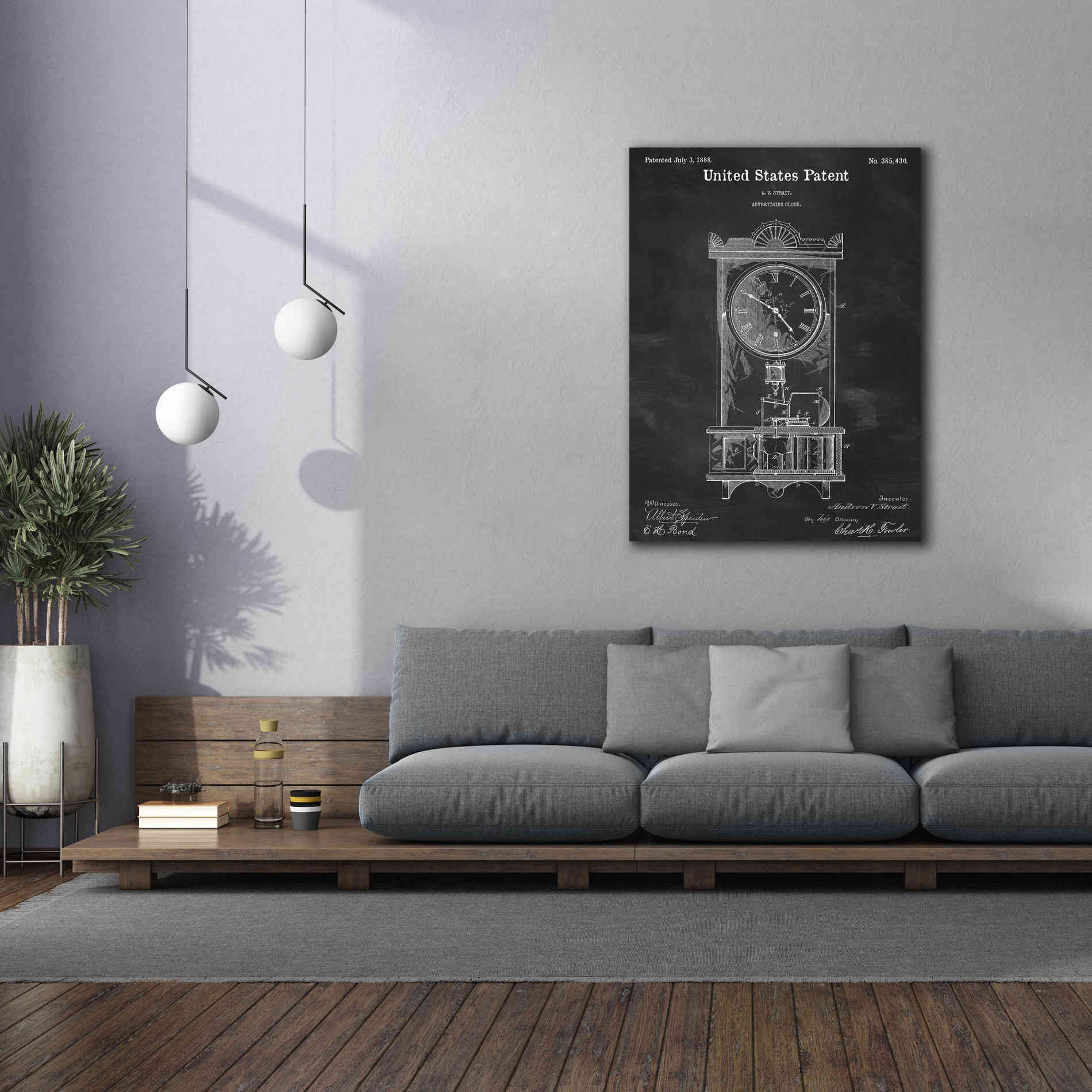 'Mantel Clock Blueprint Patent Chalkboard,' Canvas Wall Art,40 x 54