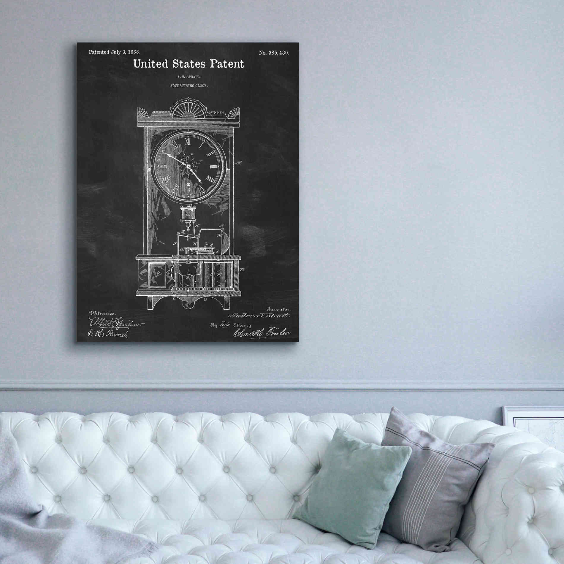 'Mantel Clock Blueprint Patent Chalkboard,' Canvas Wall Art,40 x 54