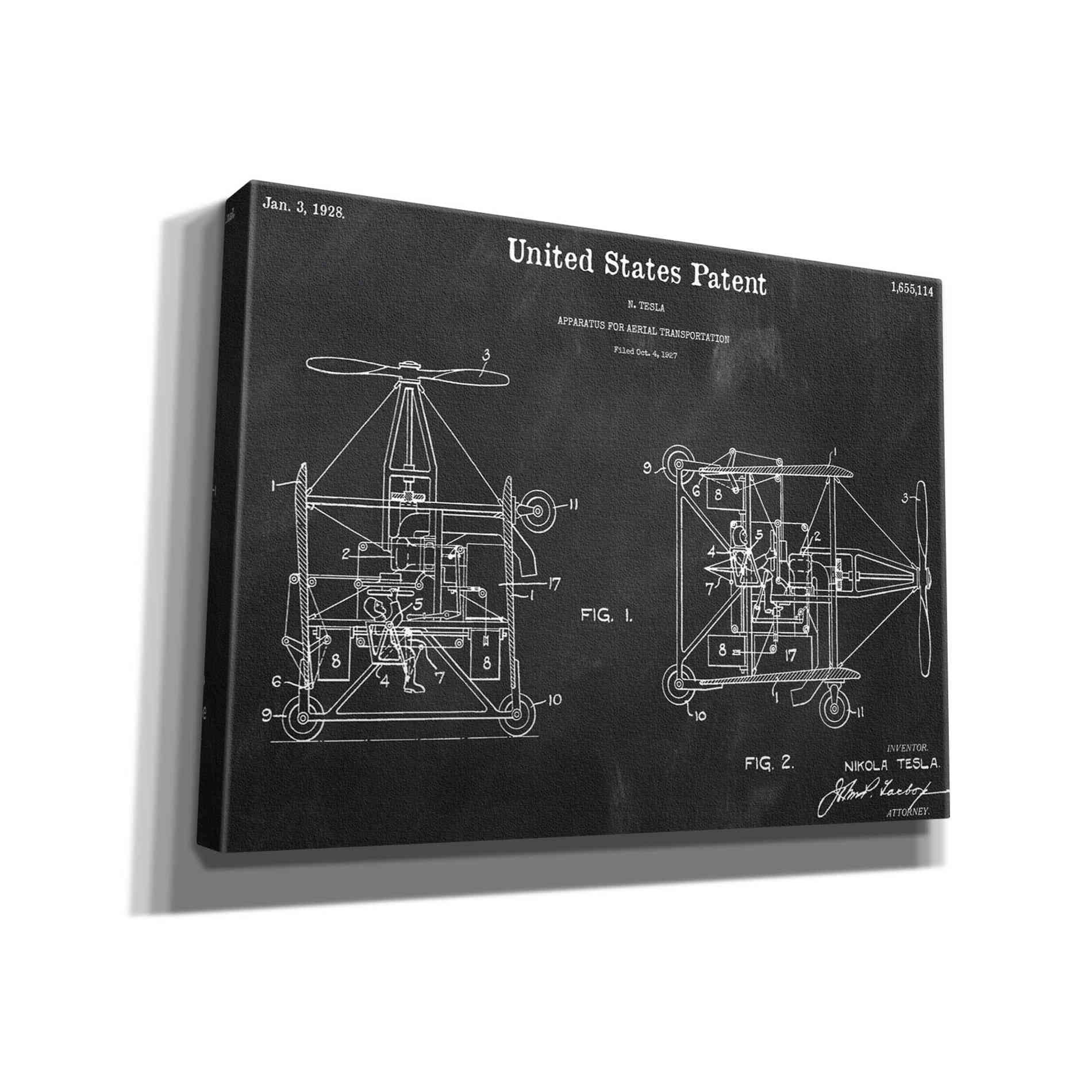 'Tesla Aerial Apparatus Blueprint Patent Chalkboard,' Canvas Wall Art,16x12x1.1x0,26x18x1.1x0,34x26x1.74x0,54x40x1.74x0