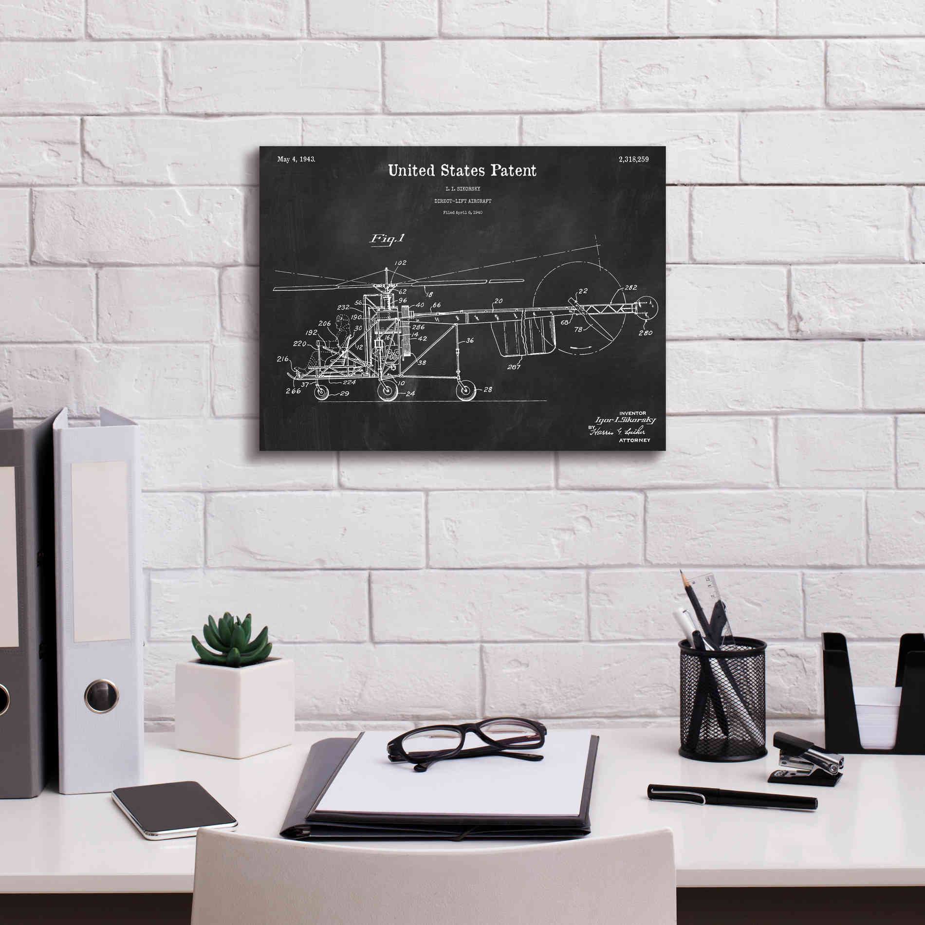 'Direct-Lift Aircraft Blueprint Patent Chalkboard,' Canvas Wall Art,16 x 12