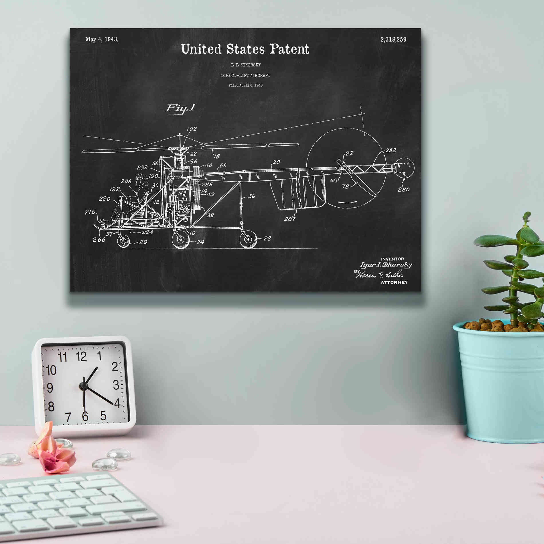 'Direct-Lift Aircraft Blueprint Patent Chalkboard,' Canvas Wall Art,16 x 12