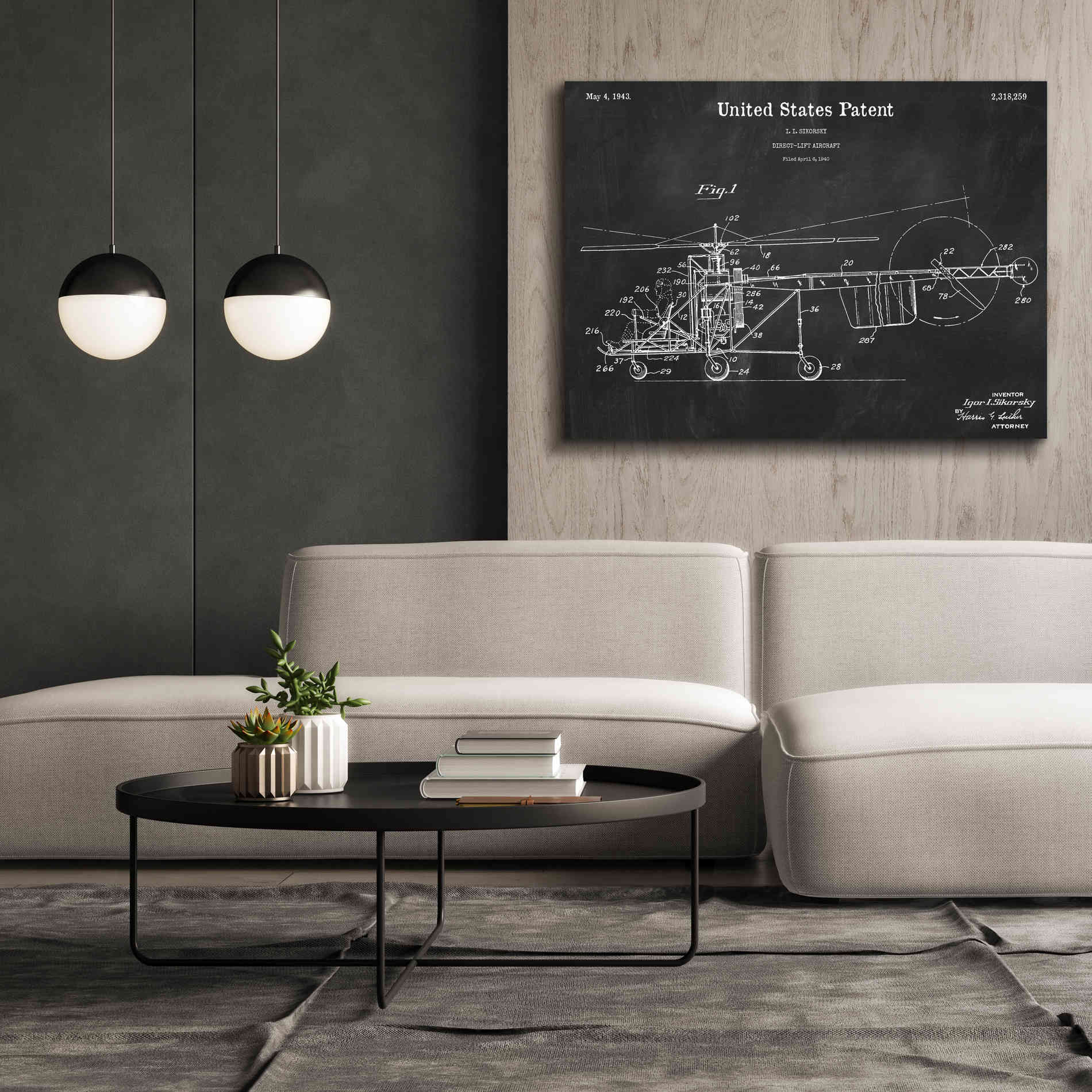 'Direct-Lift Aircraft Blueprint Patent Chalkboard,' Canvas Wall Art,54 x 40