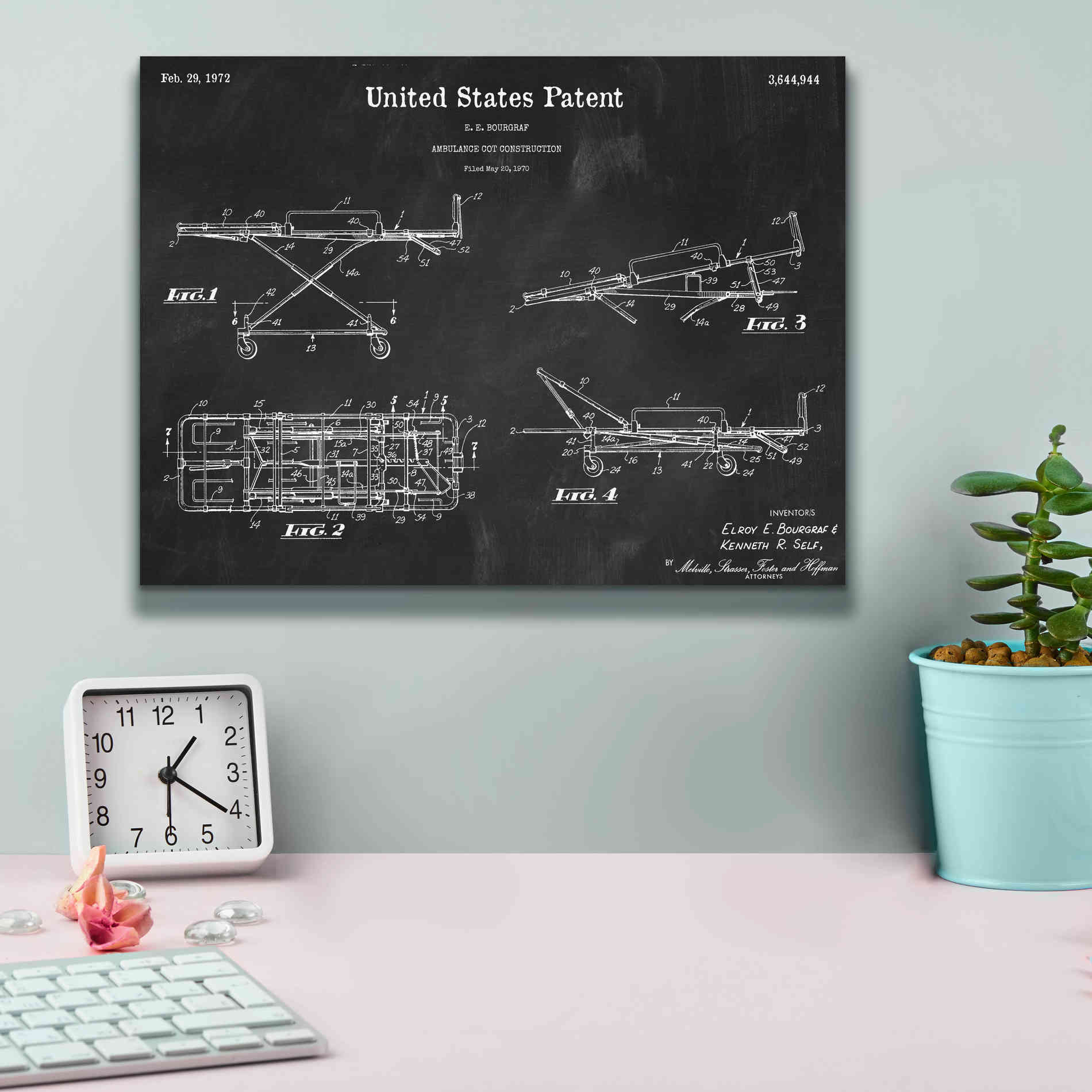 'EMT Stretcher Blueprint Patent Chalkboard,' Canvas Wall Art,16 x 12