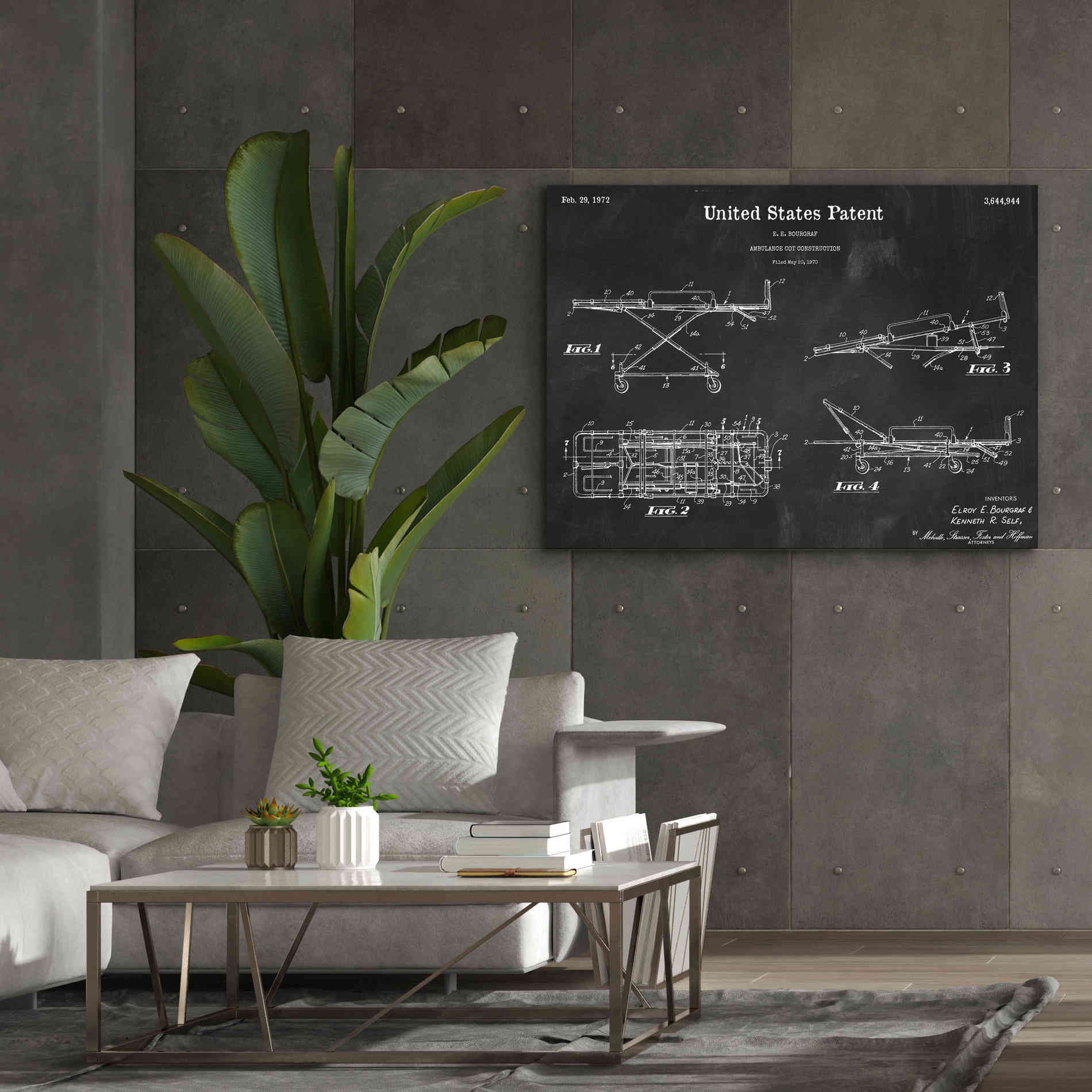 'EMT Stretcher Blueprint Patent Chalkboard,' Canvas Wall Art,54 x 40