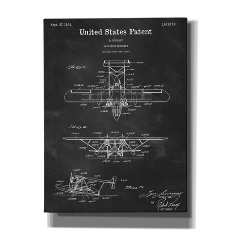 Image of 'Amphibian Aircraft Blueprint Patent Chalkboard,' Canvas Wall Art,12x16x1.1x0,18x26x1.1x0,26x34x1.74x0,40x54x1.74x0