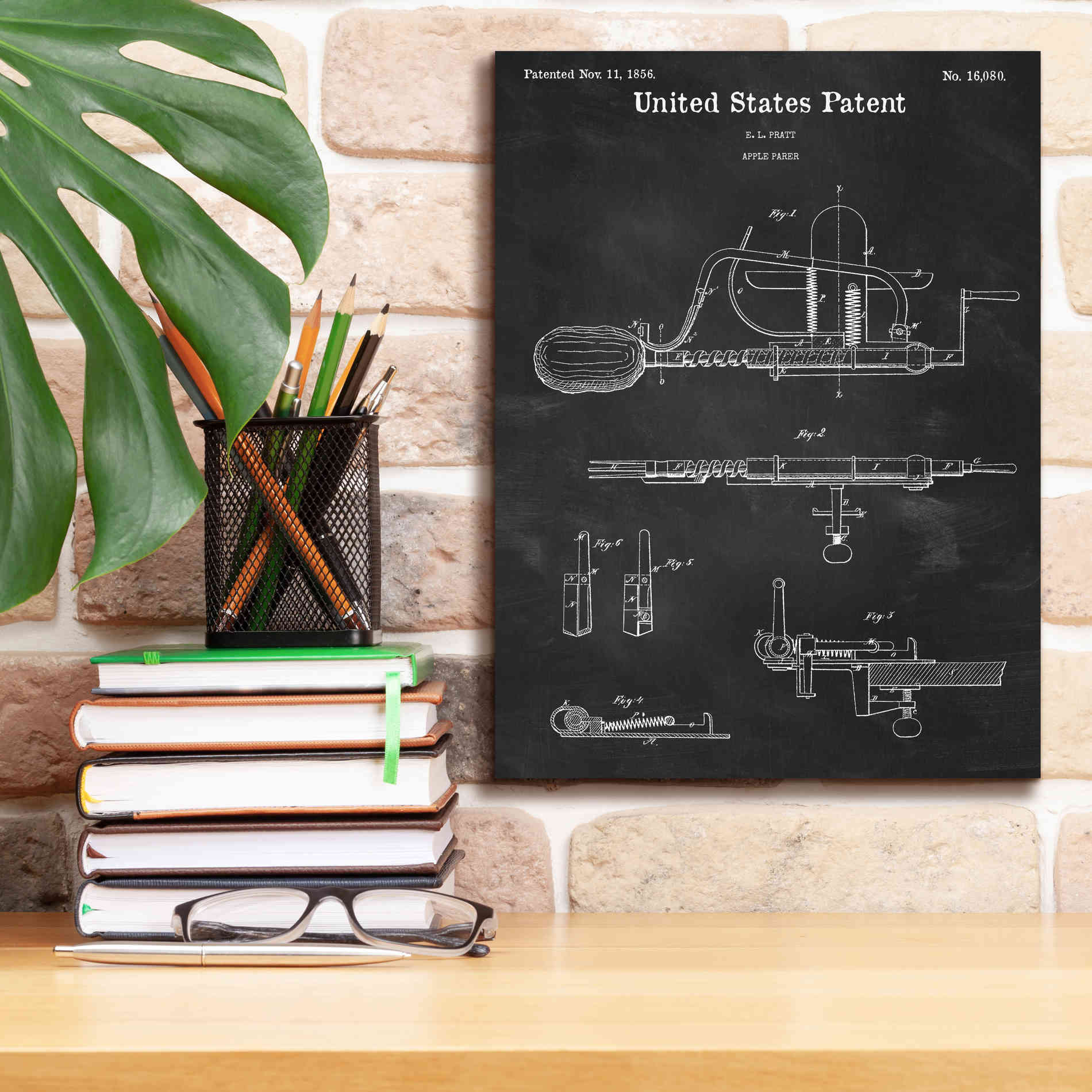 'Apple Parer Blueprint Patent Chalkboard,' Canvas Wall Art,12 x 16