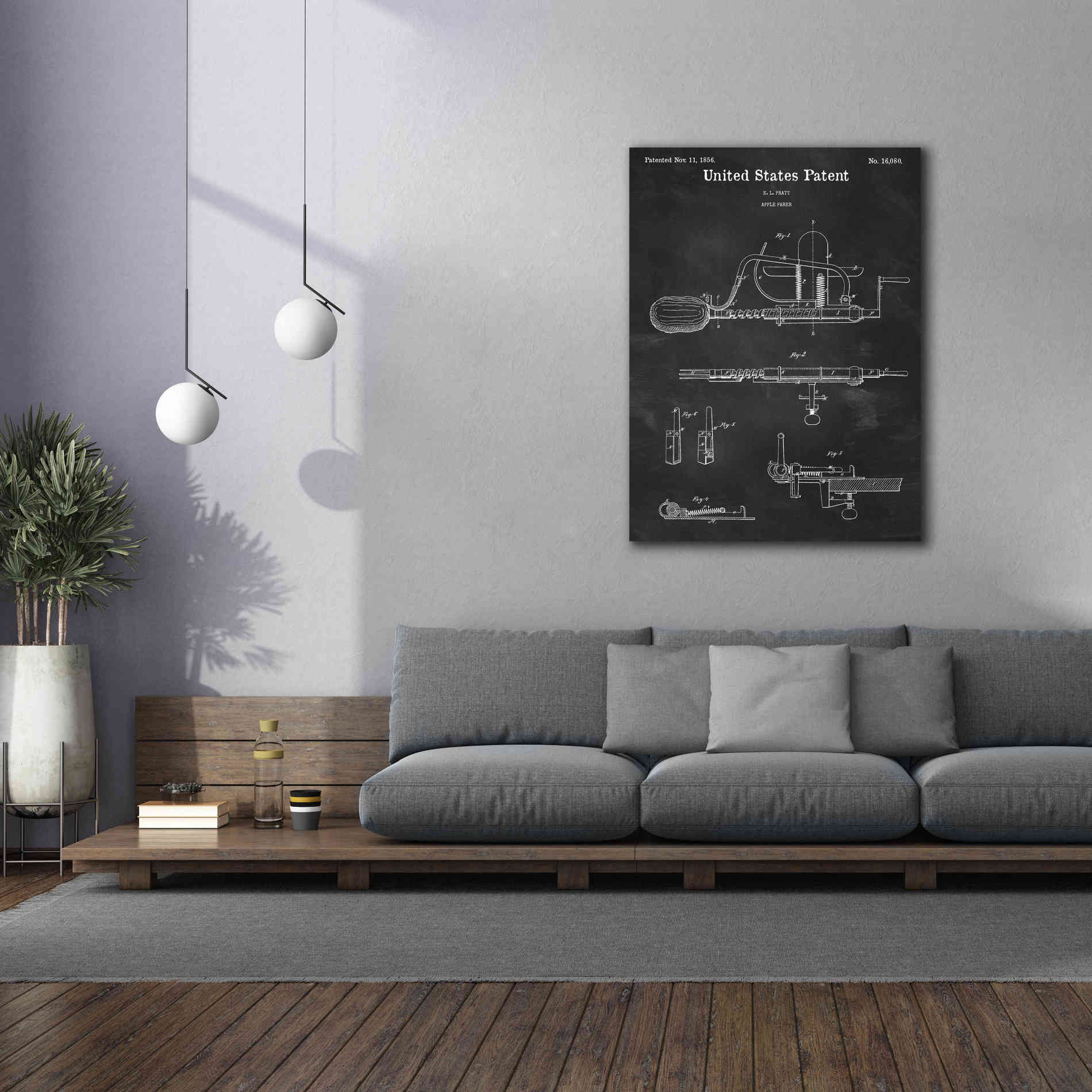 'Apple Parer Blueprint Patent Chalkboard,' Canvas Wall Art,40 x 54