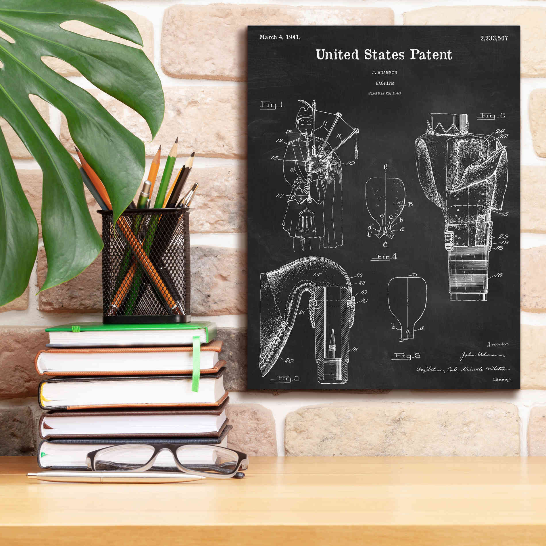 'Bagpipe Blueprint Patent Chalkboard,' Canvas Wall Art,12 x 16