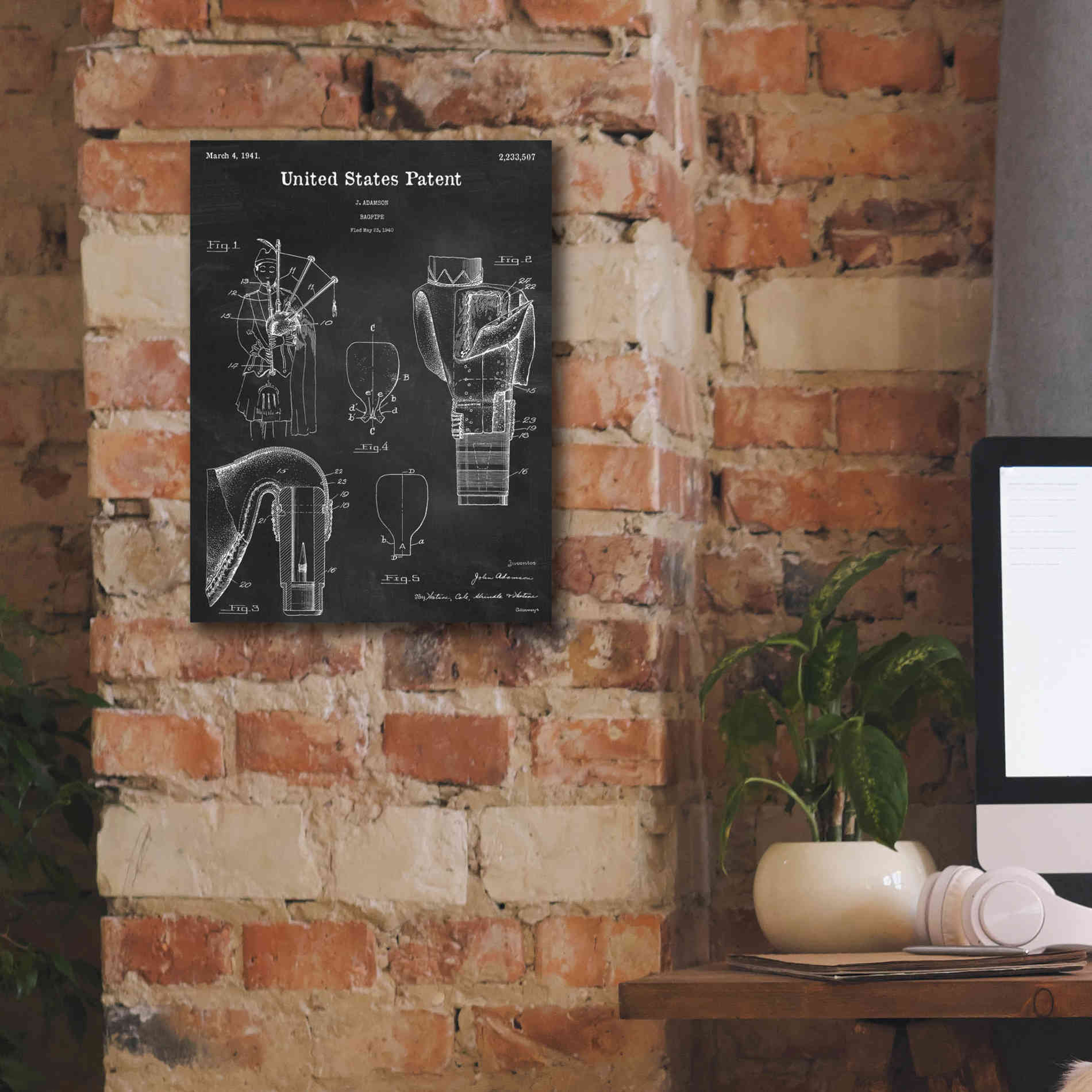 'Bagpipe Blueprint Patent Chalkboard,' Canvas Wall Art,12 x 16