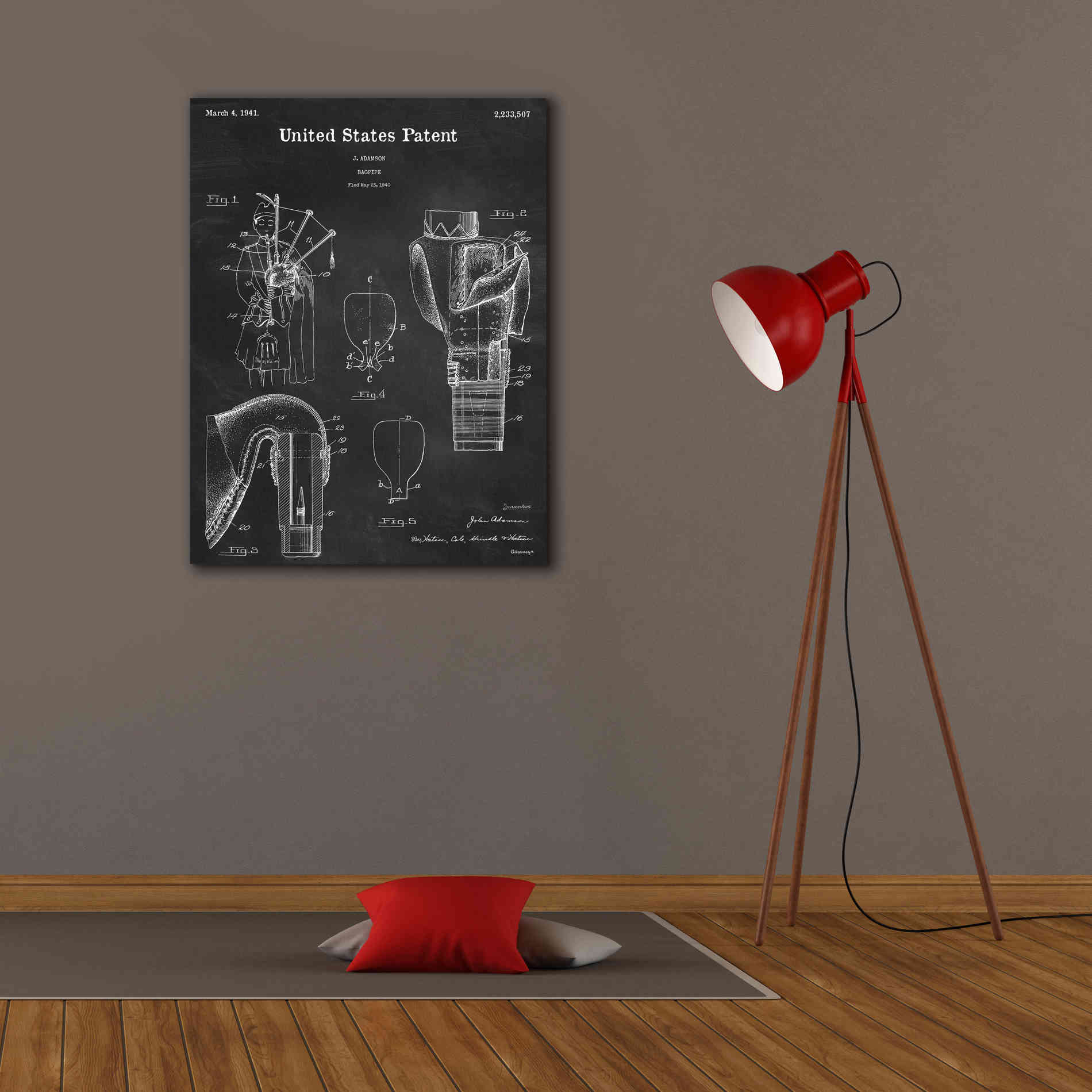 'Bagpipe Blueprint Patent Chalkboard,' Canvas Wall Art,26 x 34