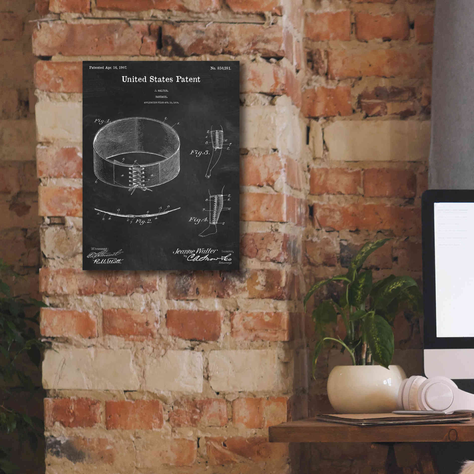 'Bandage Blueprint Patent Chalkboard,' Canvas Wall Art,12 x 16