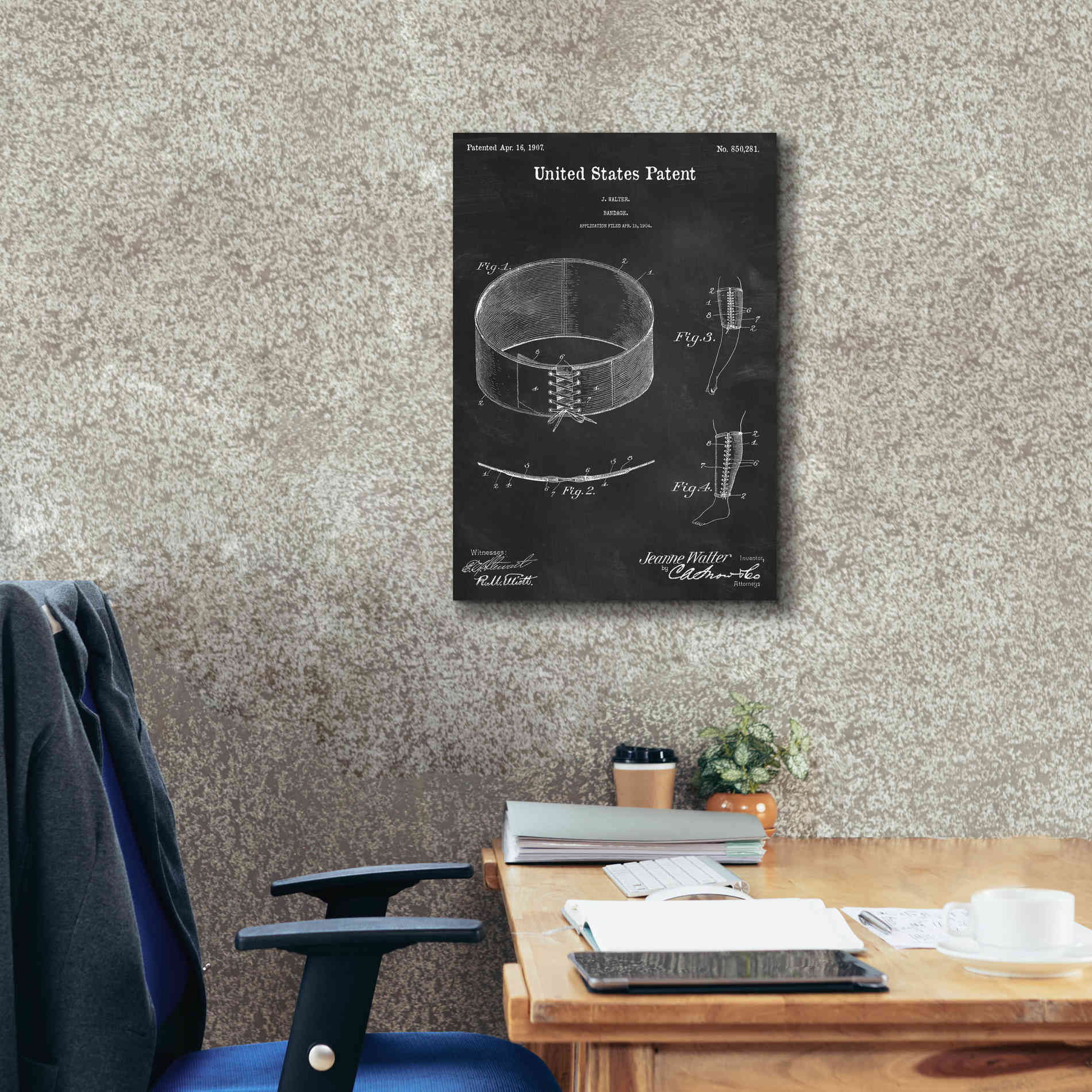 'Bandage Blueprint Patent Chalkboard,' Canvas Wall Art,18 x 26