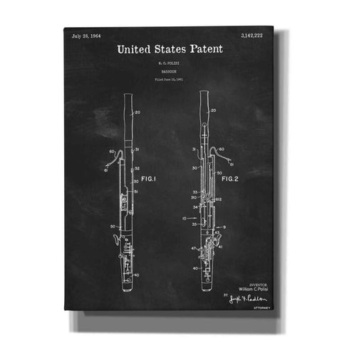 Image of 'Bassoon Blueprint Patent Chalkboard,' Canvas Wall Art,12x16x1.1x0,18x26x1.1x0,26x34x1.74x0,40x54x1.74x0