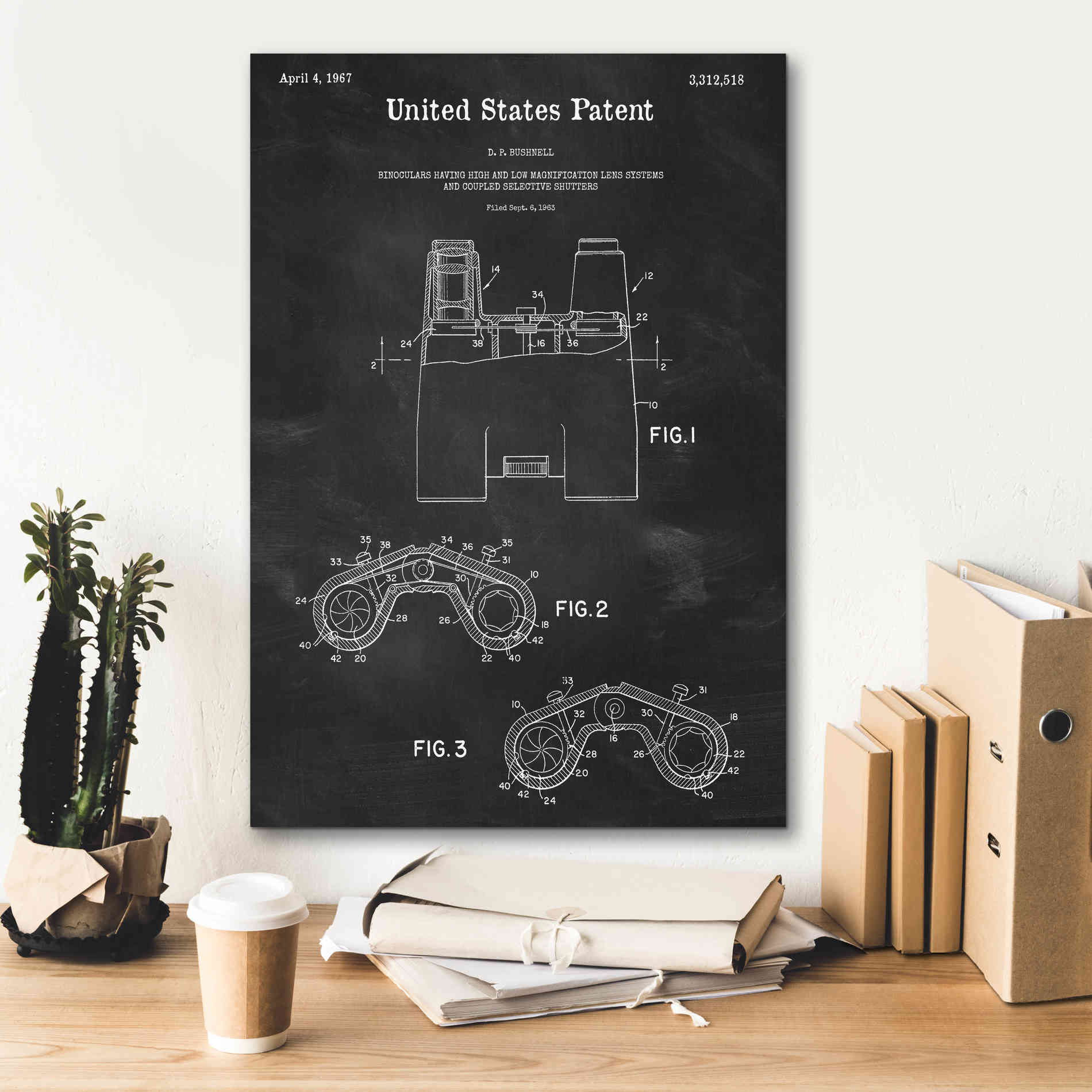 'Binoculars Blueprint Patent Chalkboard,' Canvas Wall Art,18 x 26